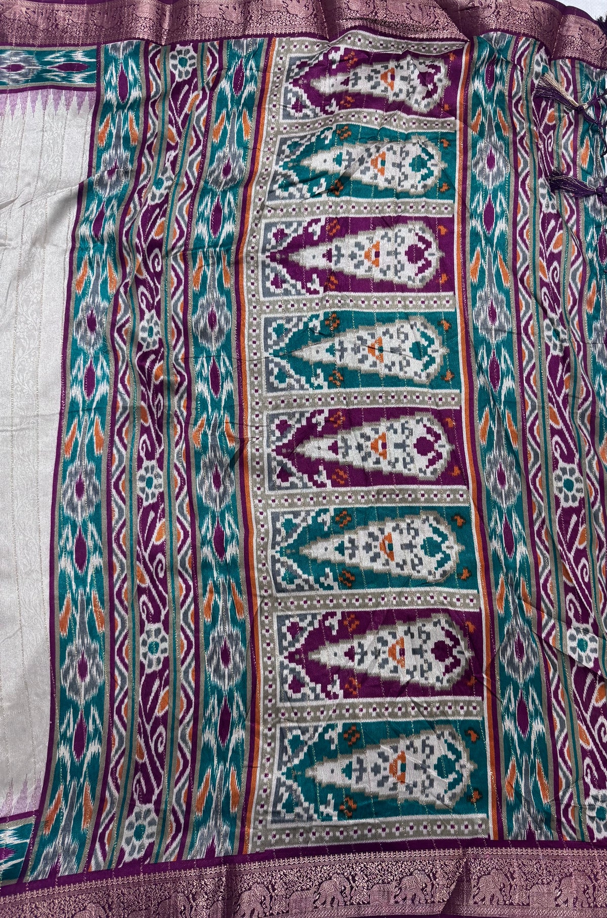 Cream stripes semi patola saree 111
