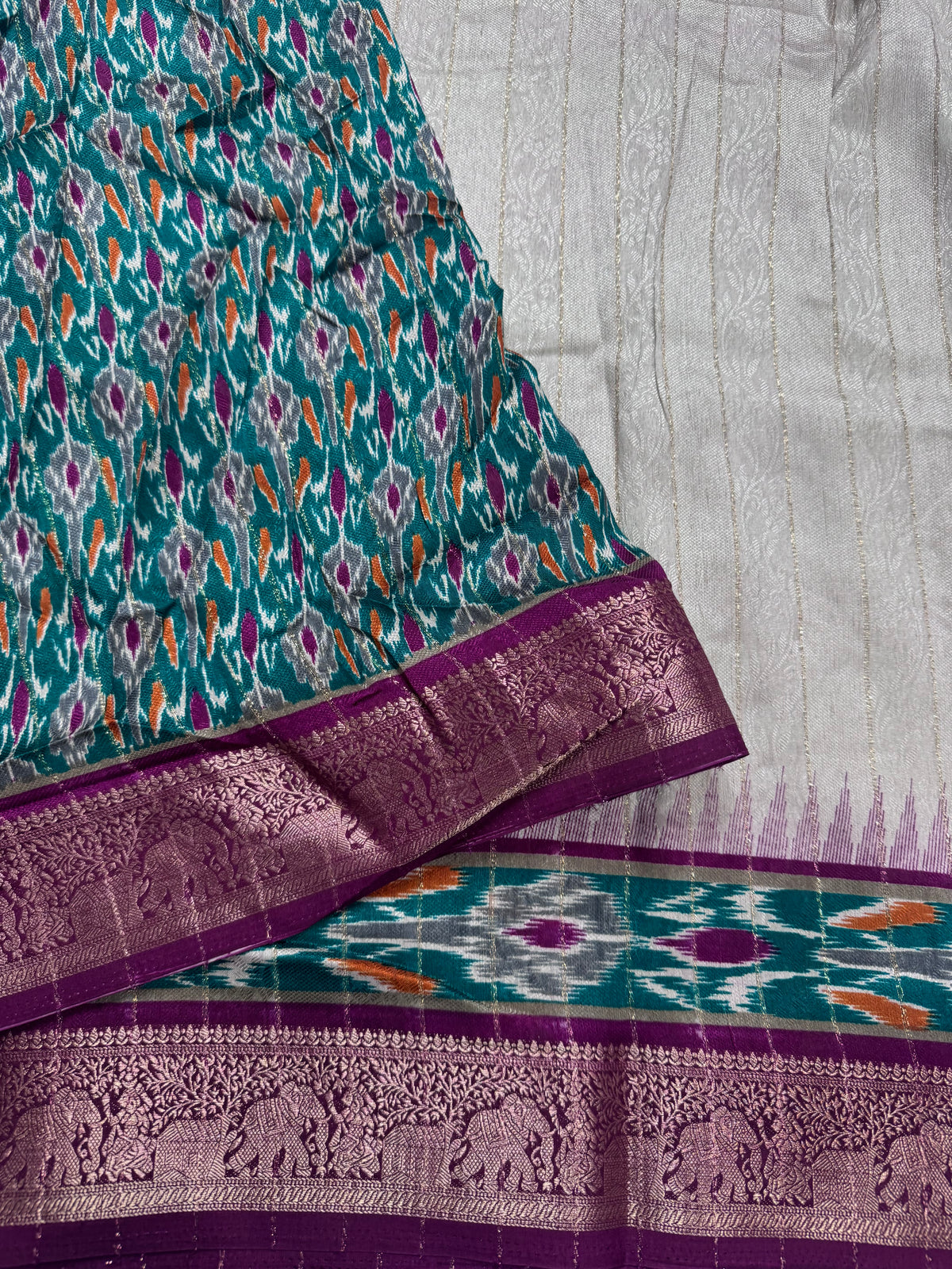 Cream stripes semi patola saree 111