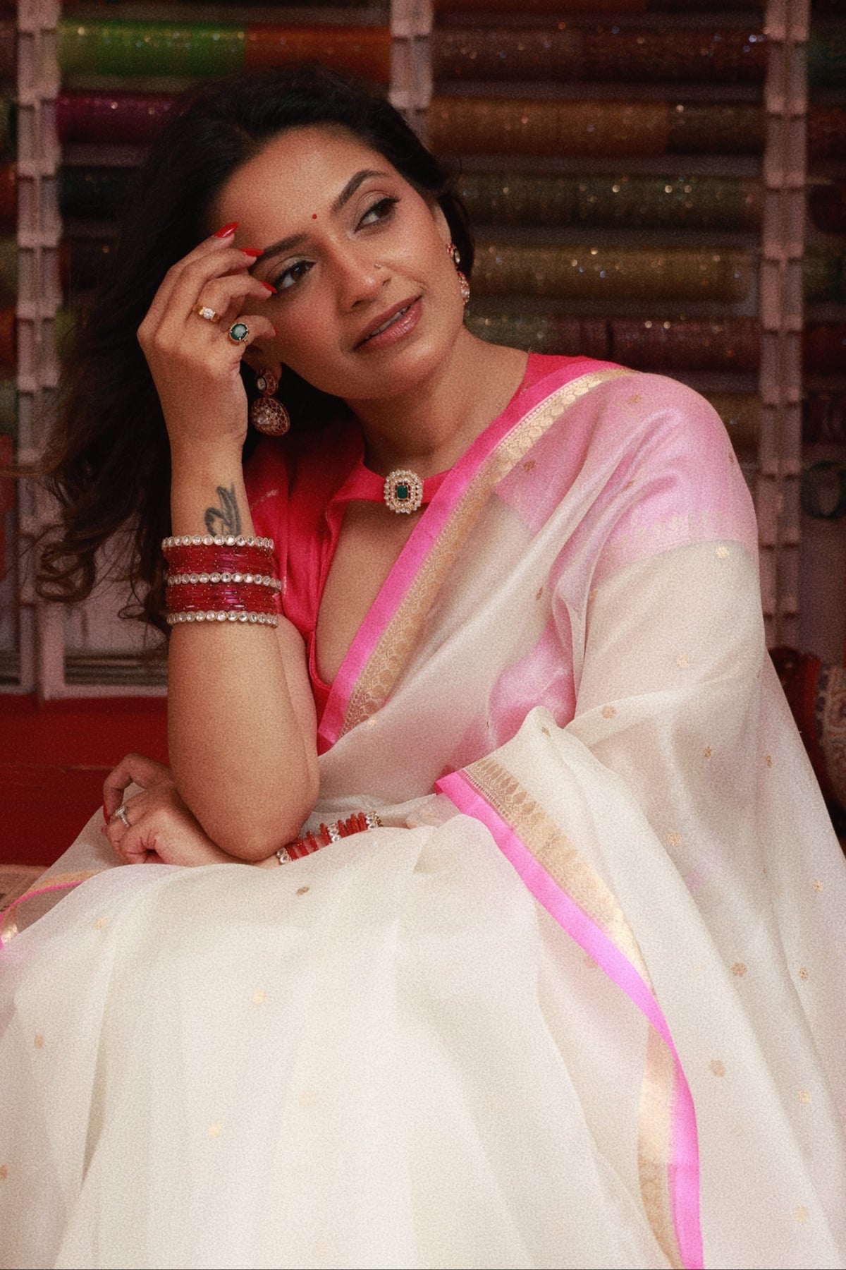 White Pure Kora Organza Silk Saree 105 (Trisha Gaur)