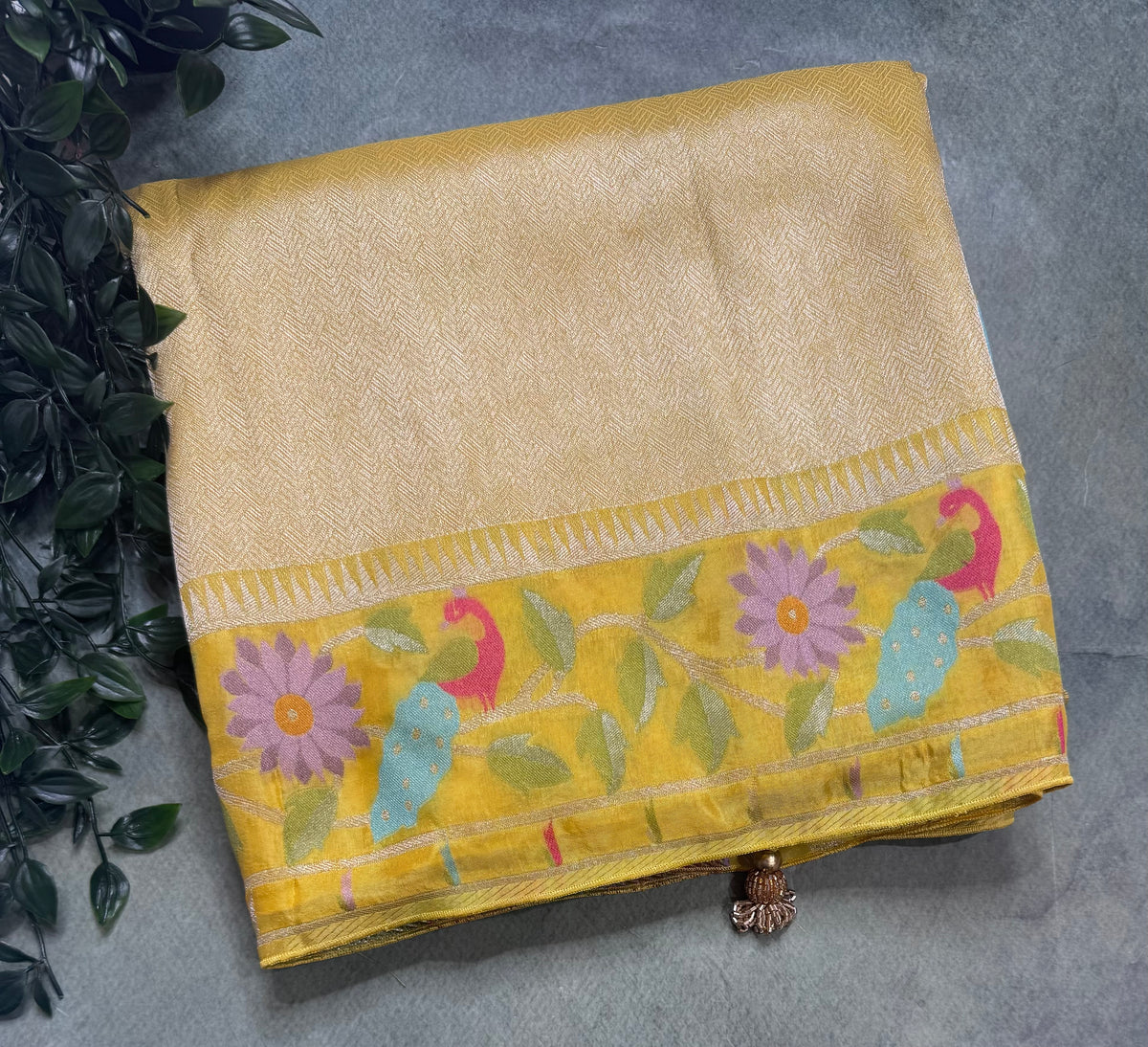 Yellow brocade Tissue Paithani Saree - YP111