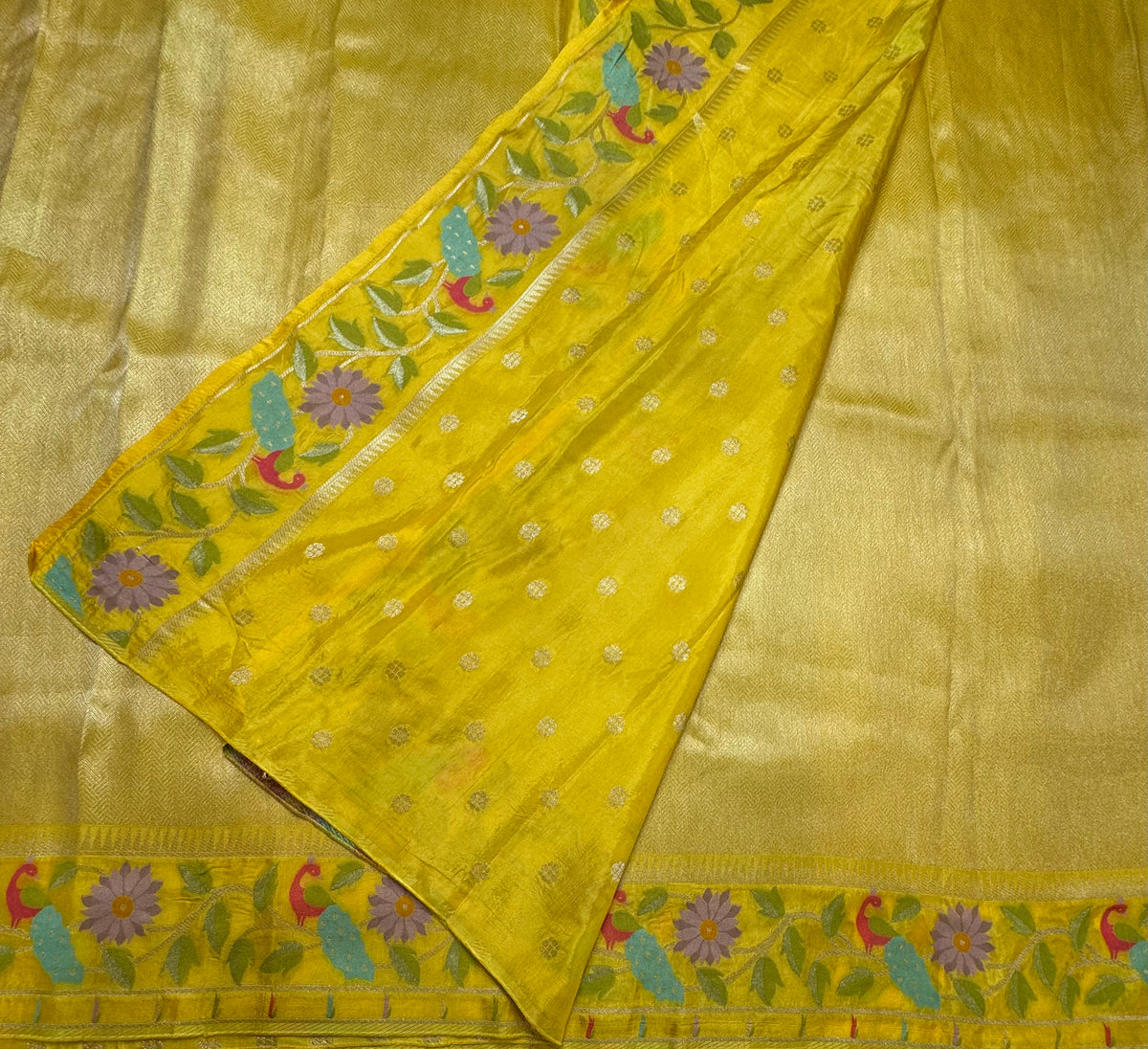 Yellow brocade Tissue Paithani Saree - YP111