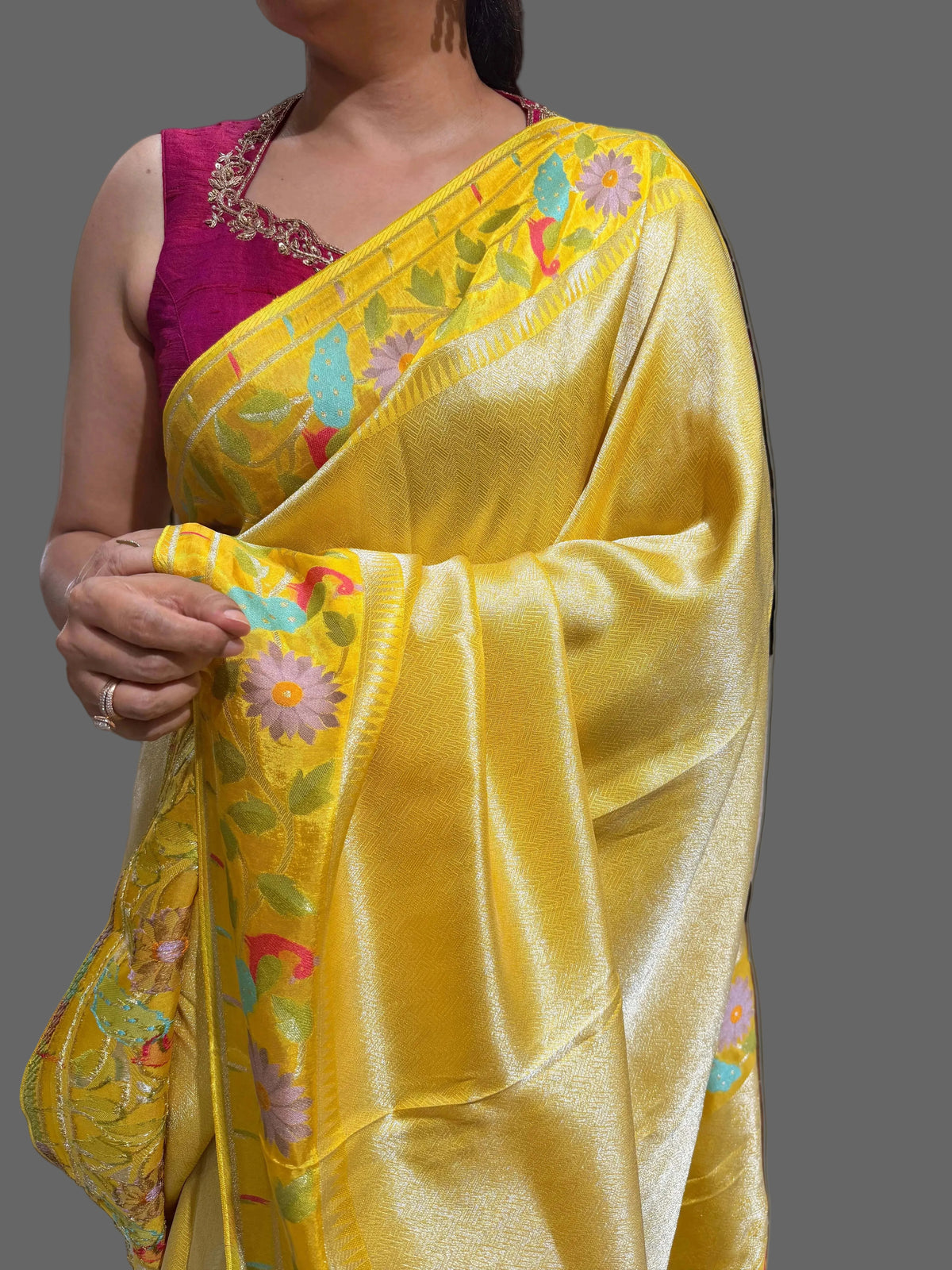 Yellow brocade Tissue Paithani Saree - YP111
