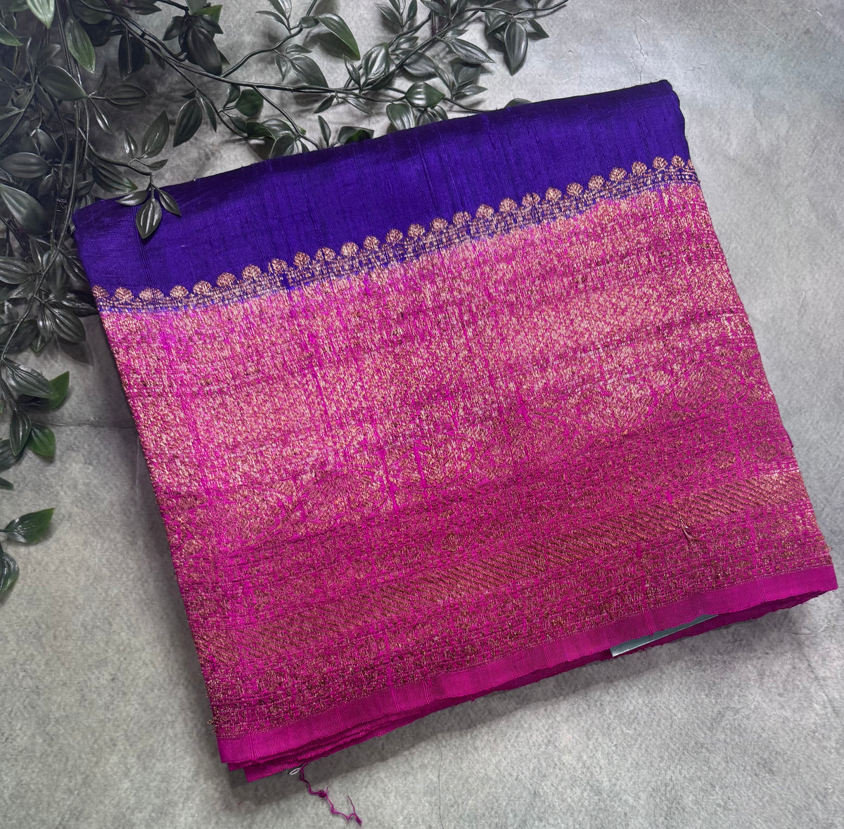 Purple long border pure raw silk saree 111