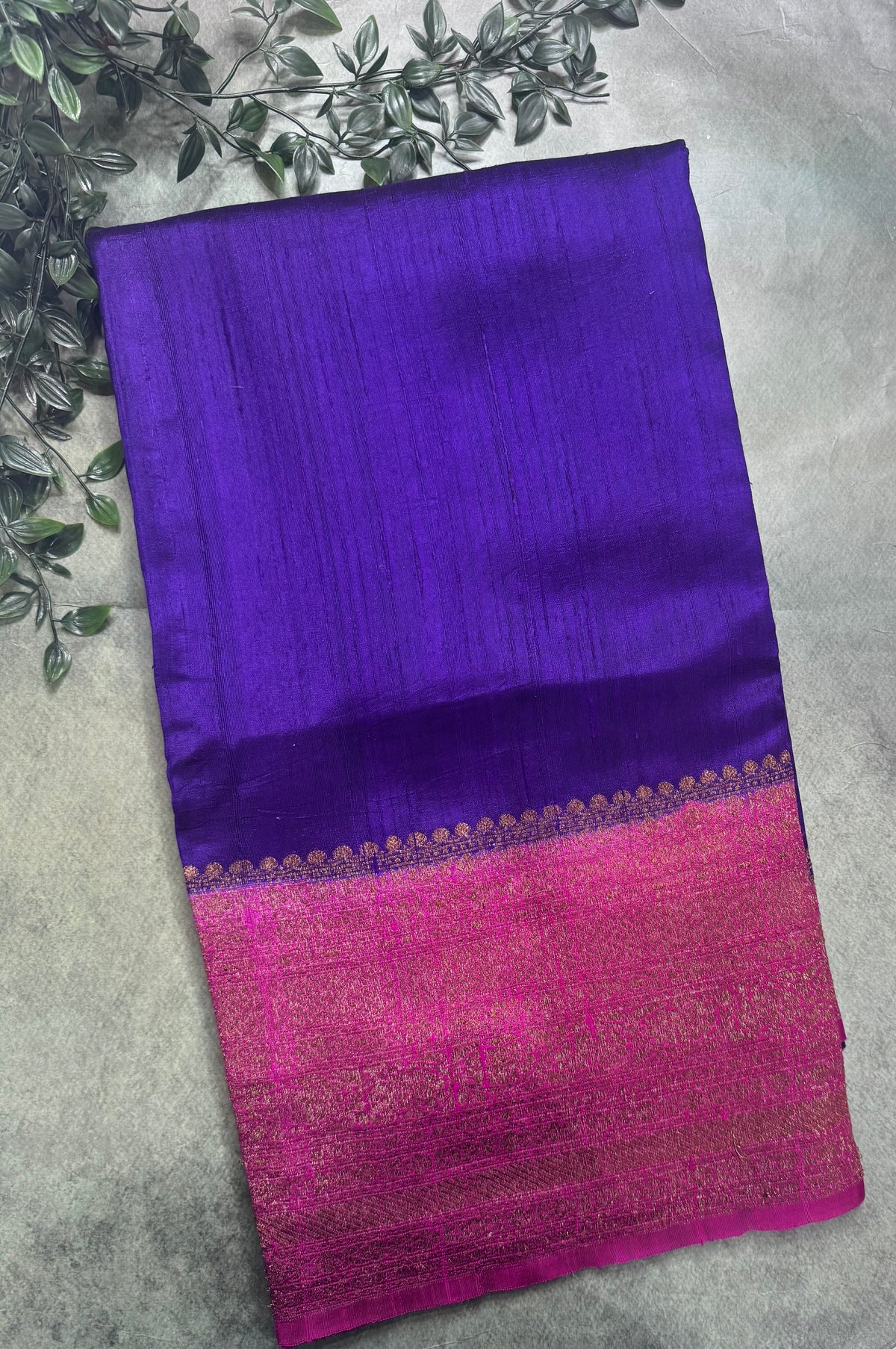 Purple long border pure raw silk saree 111