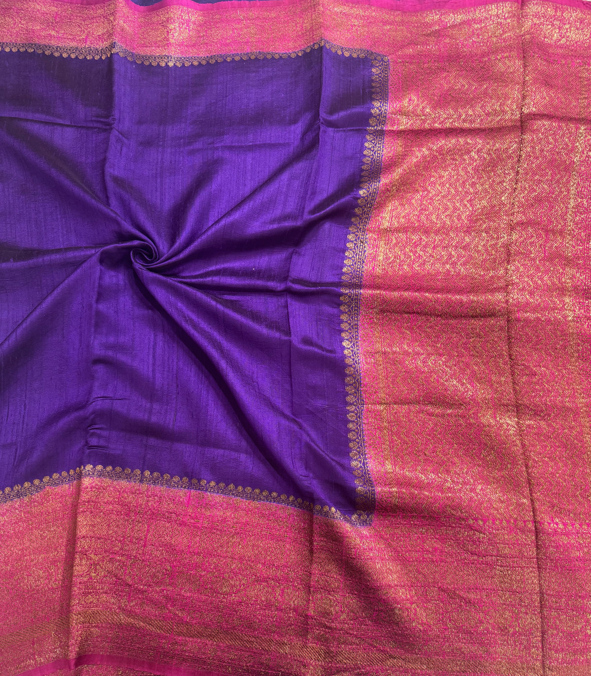 Purple long border pure raw silk saree 111