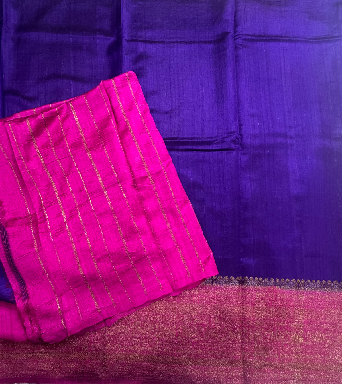 Purple long border pure raw silk saree 111