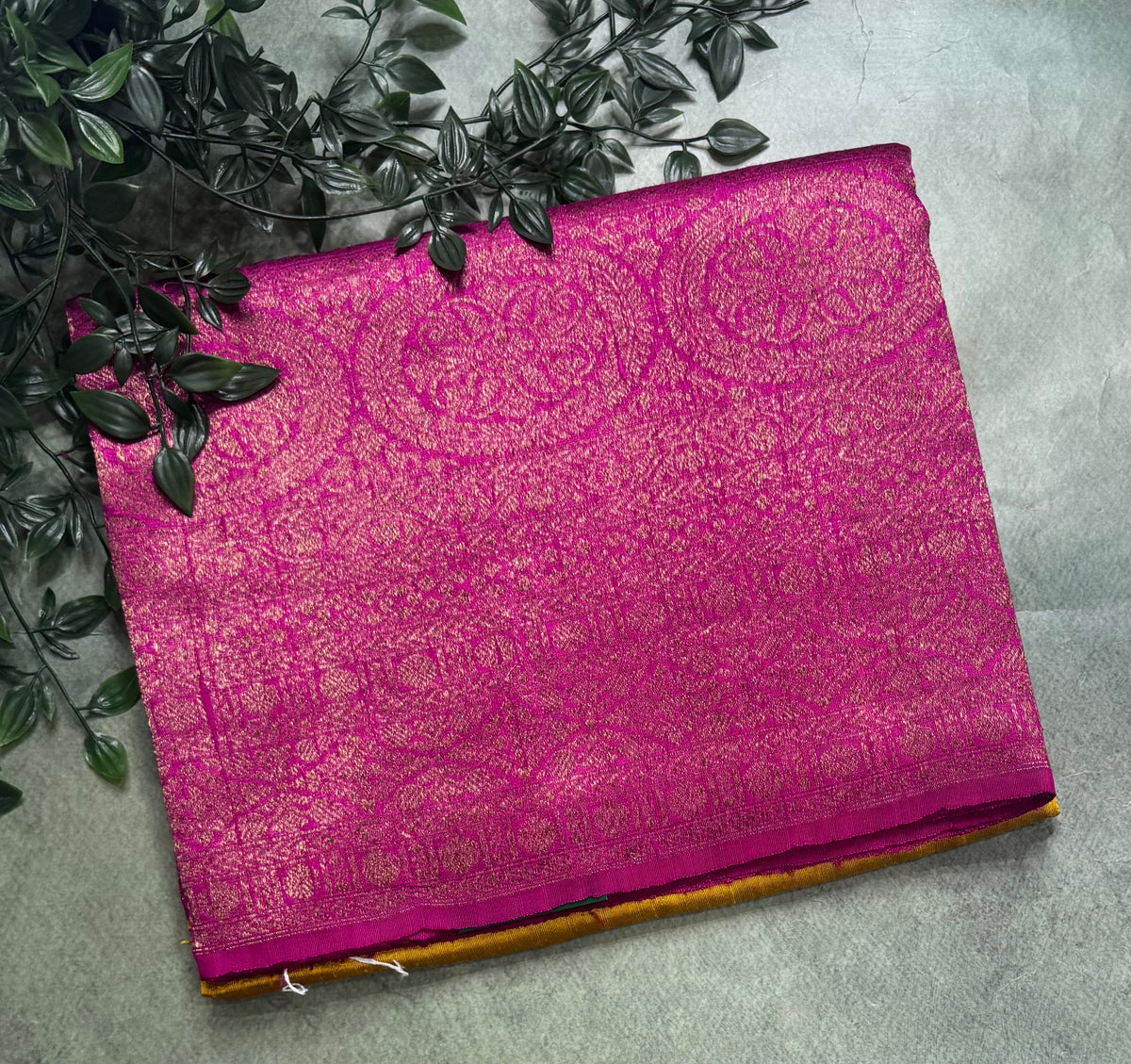 Bright yellow  long border pure raw silk saree 111