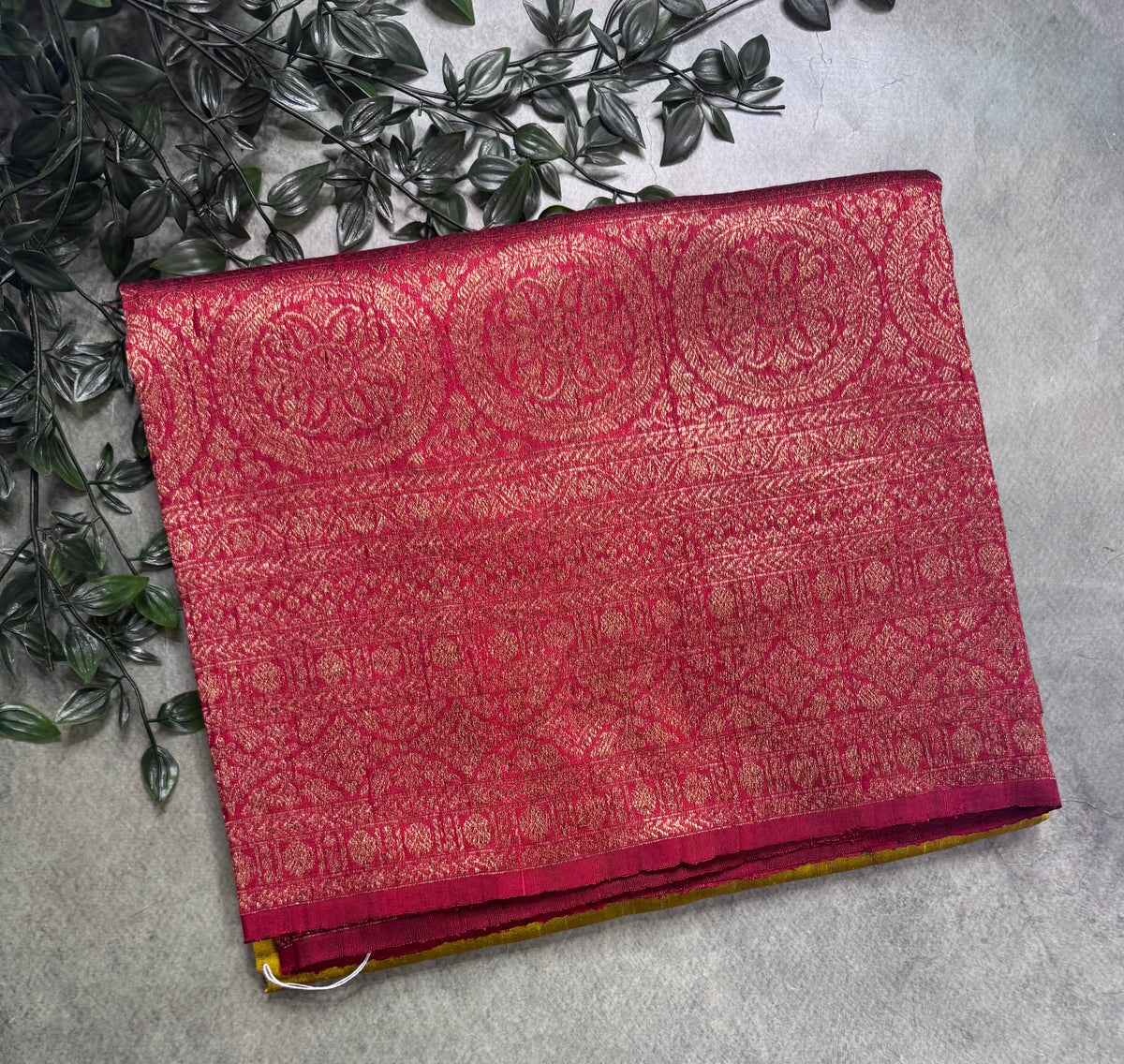 Neon green long border pure raw silk saree 111