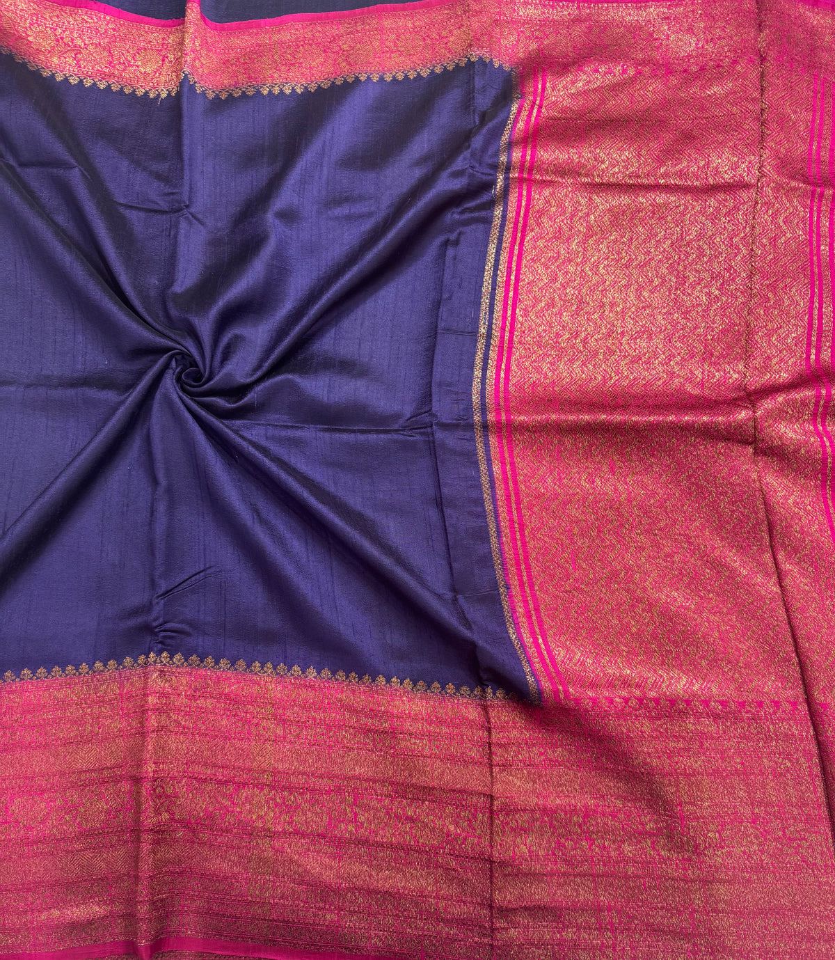 Navy blue long border pure raw silk saree 111