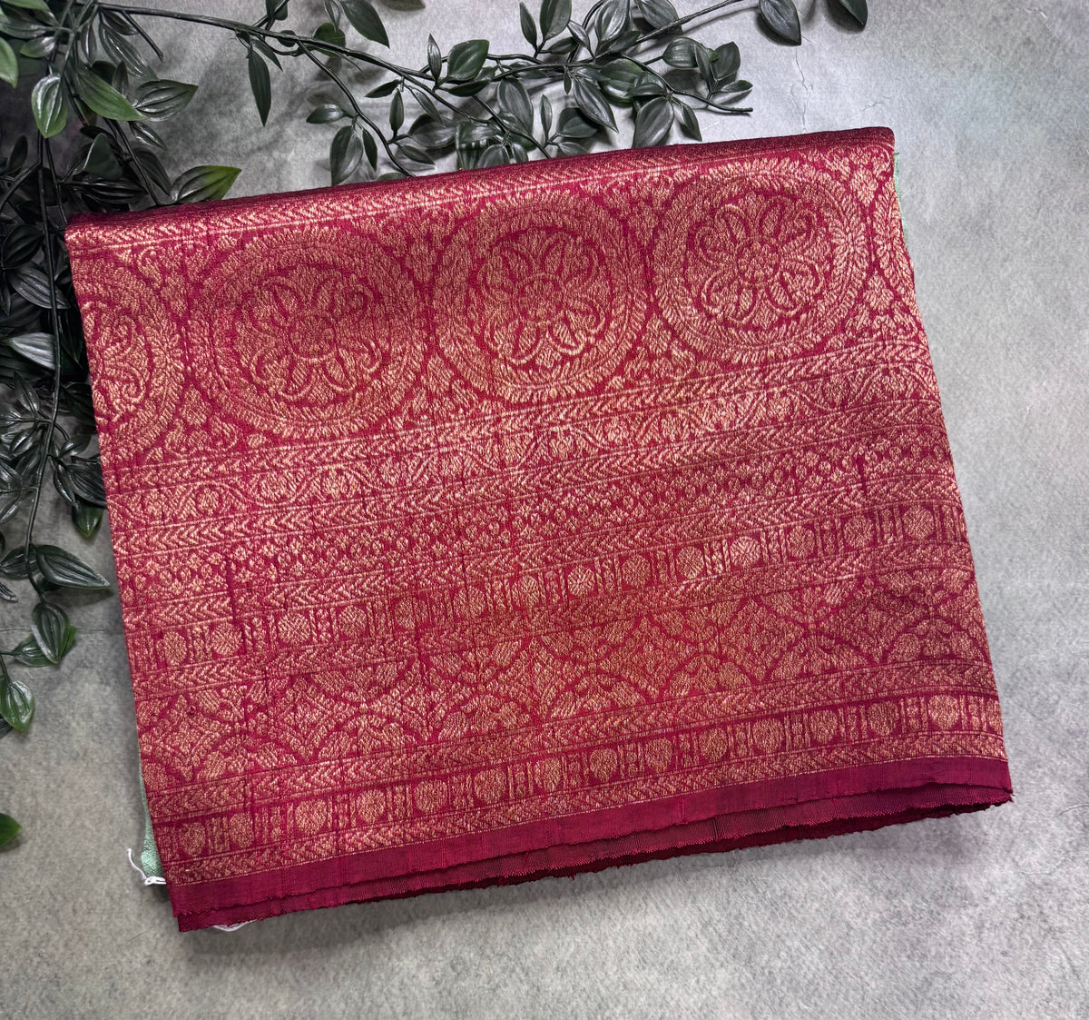 Sea green long border pure raw silk saree 111