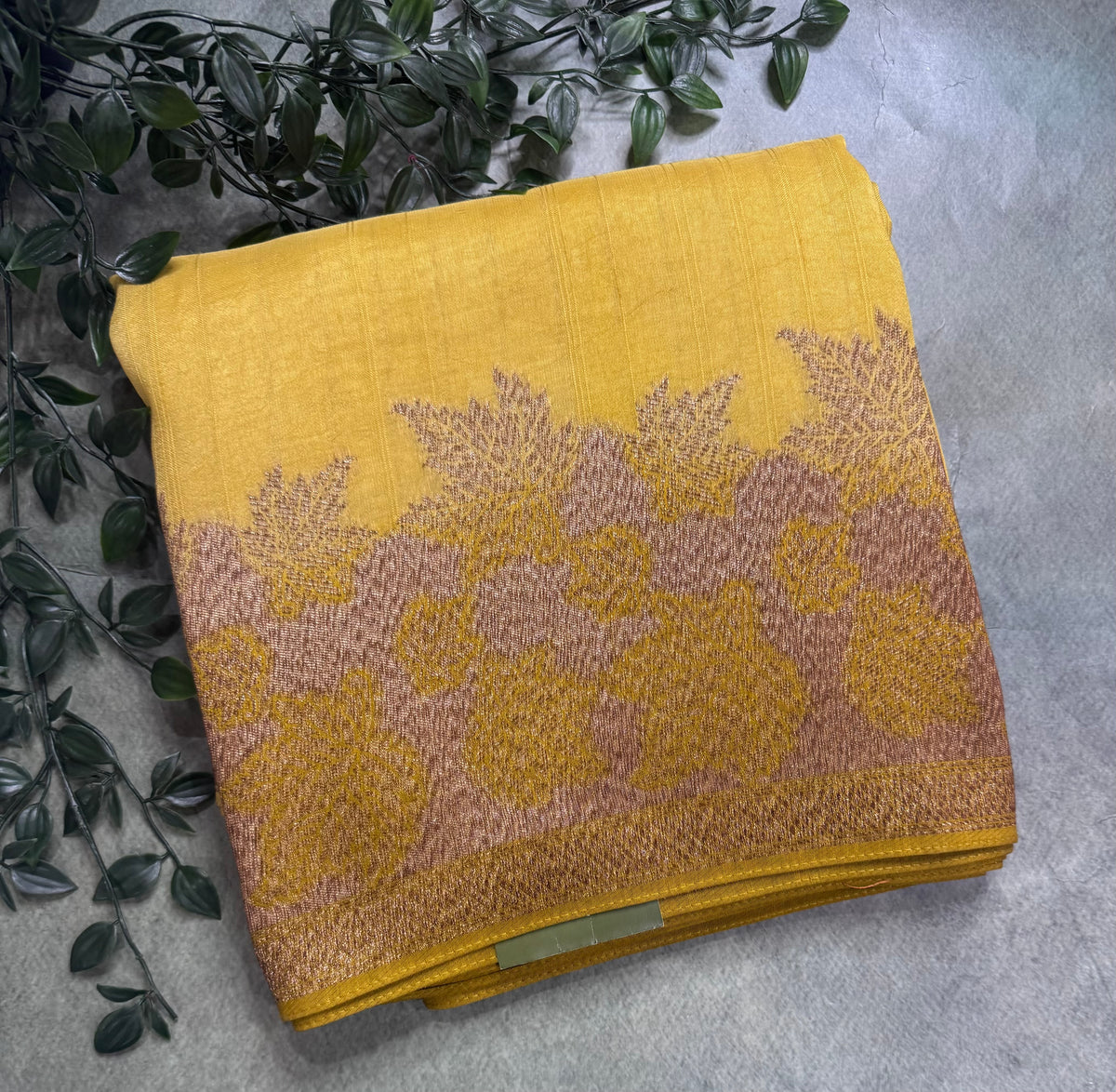 Yellow brocade border tussar georgette 111