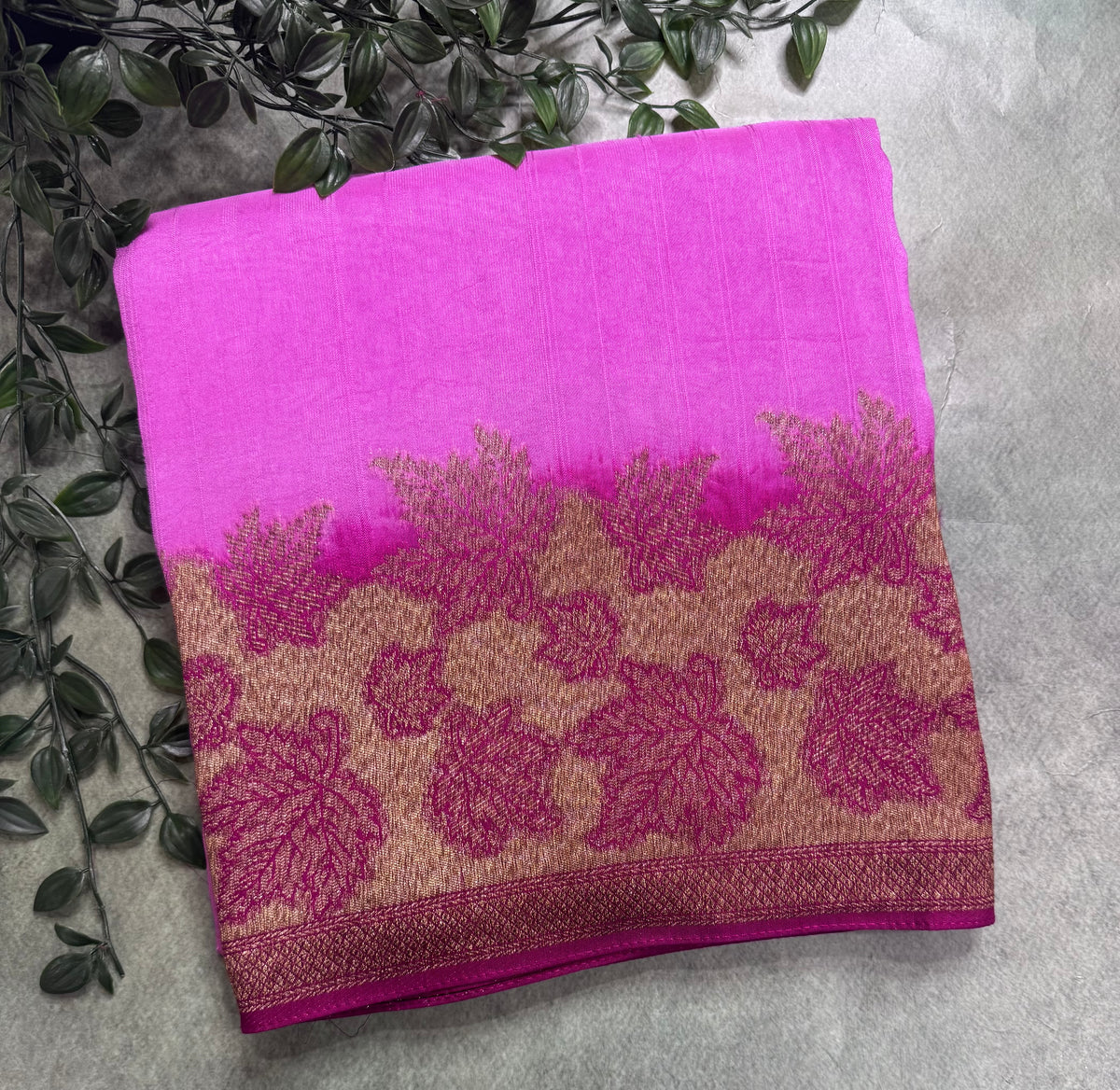 Light pink brocade border tussar georgette 111