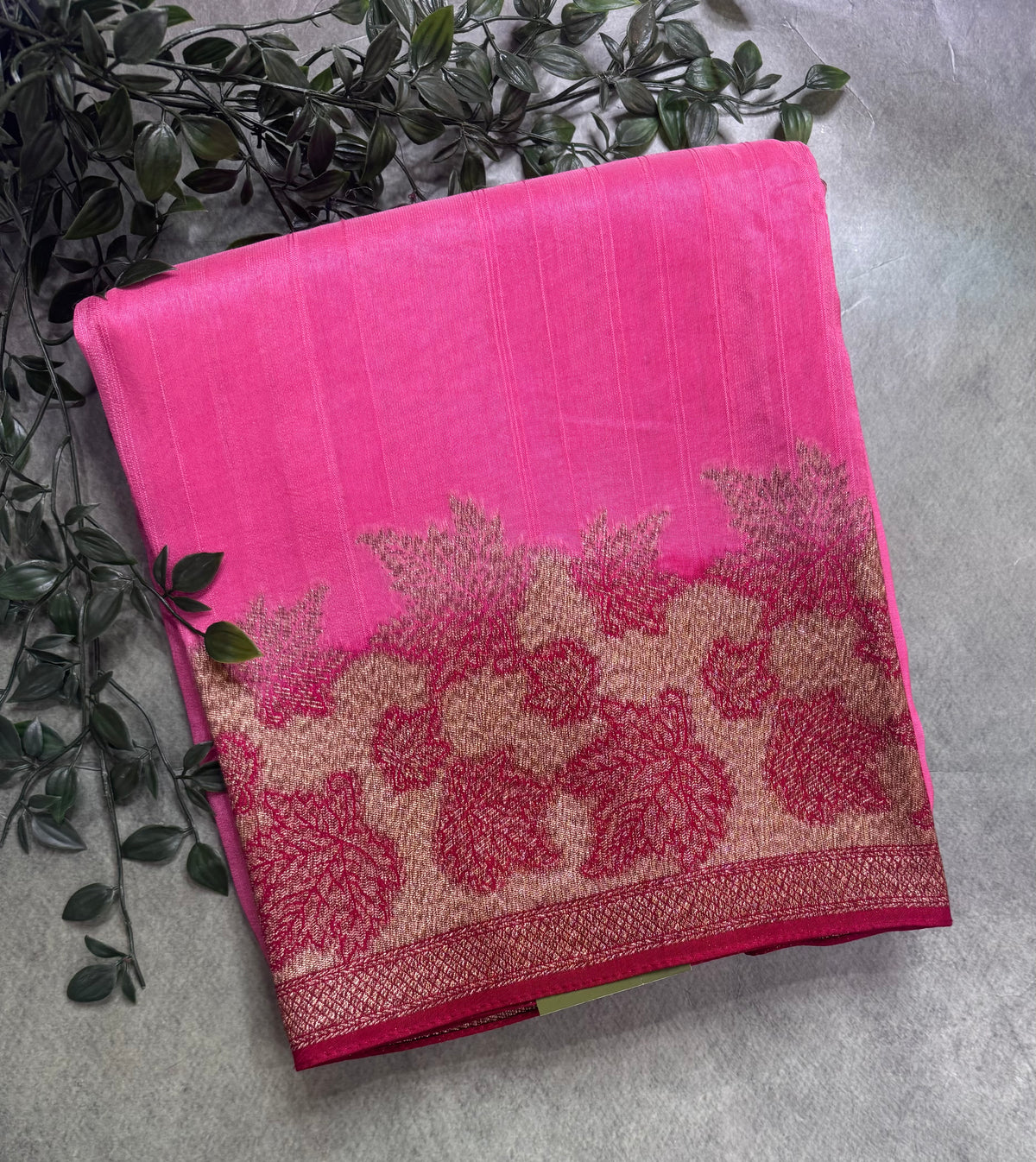 Pastel pink brocade border tussar georgette 111
