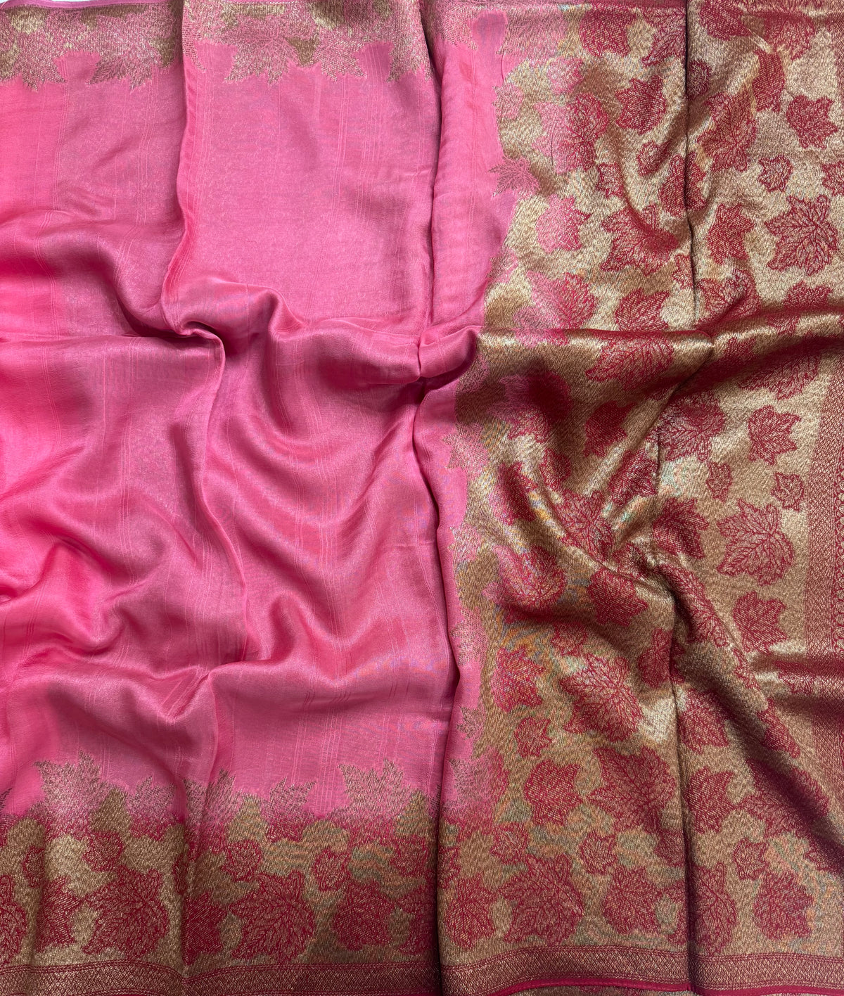Pastel pink brocade border tussar georgette 111