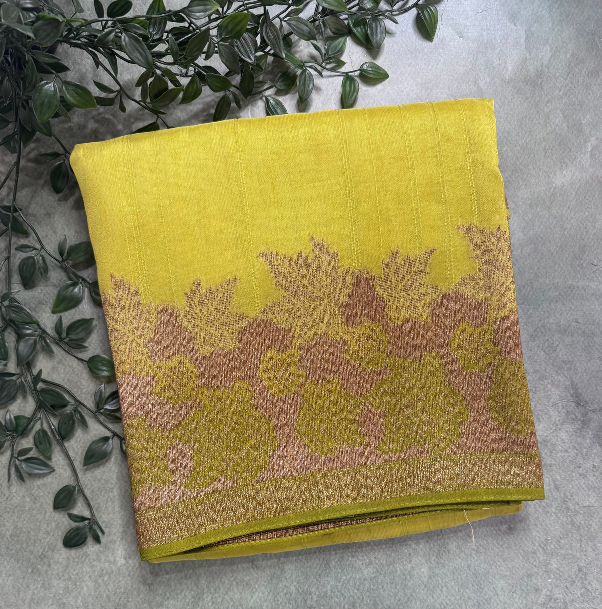 Neon green brocade border tussar georgette 111