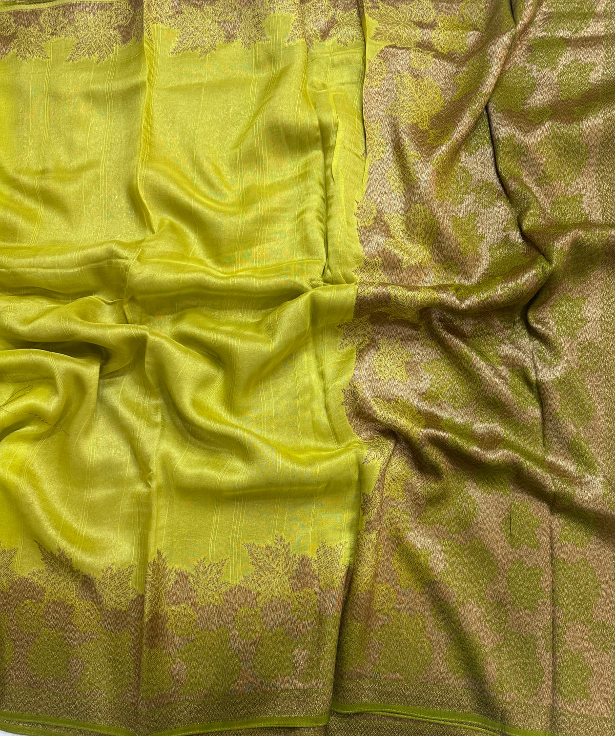 Neon green brocade border tussar georgette 111
