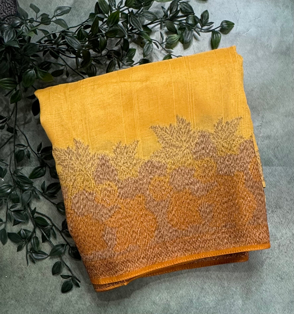 Mustard yellow brocade border tussar georgette 111