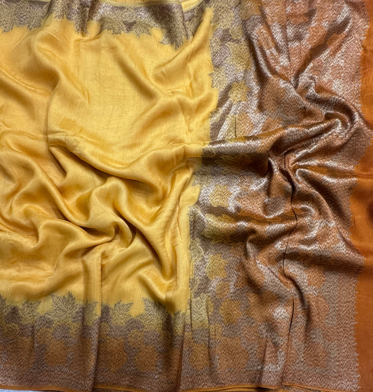 Mustard yellow brocade border tussar georgette 111