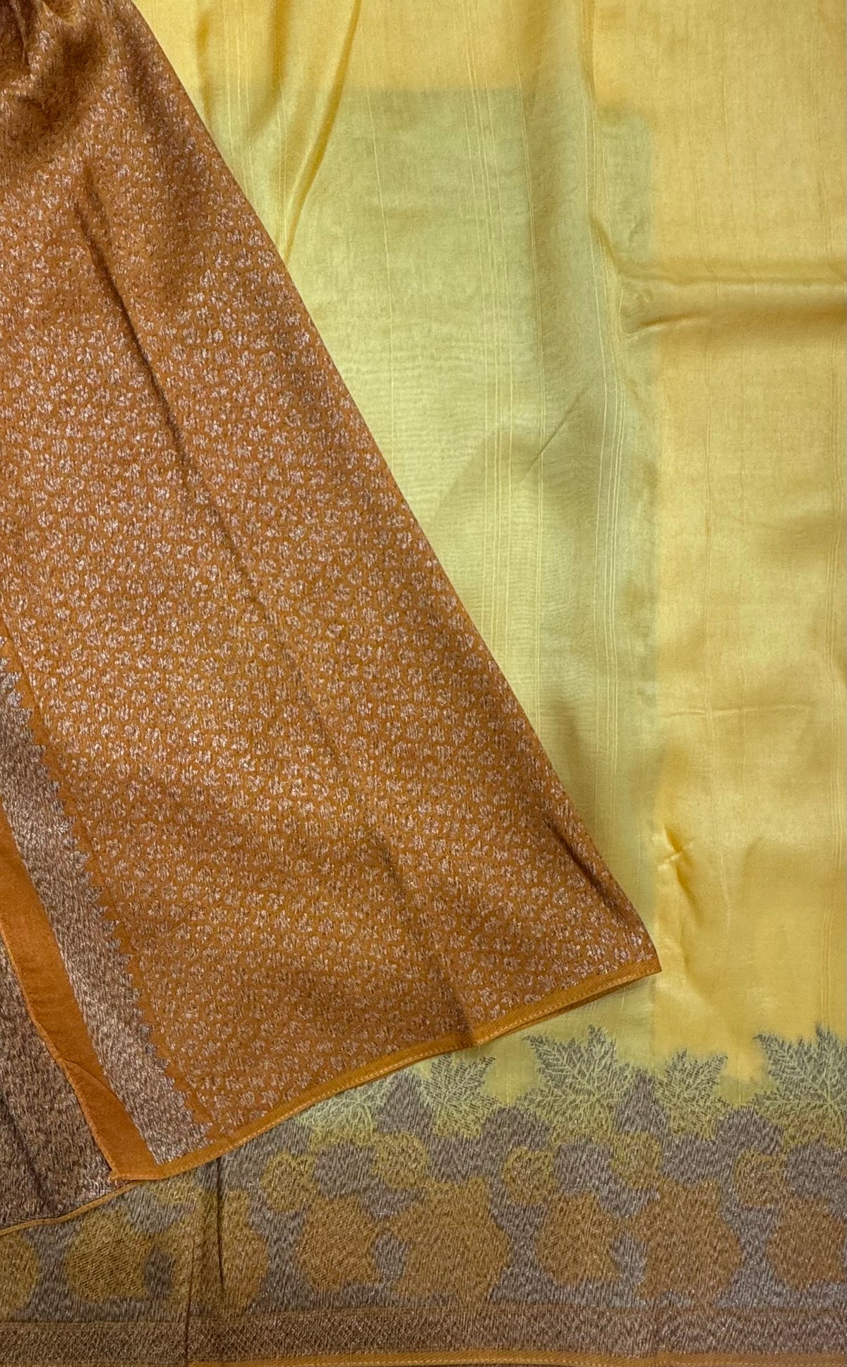 Mustard yellow brocade border tussar georgette 111
