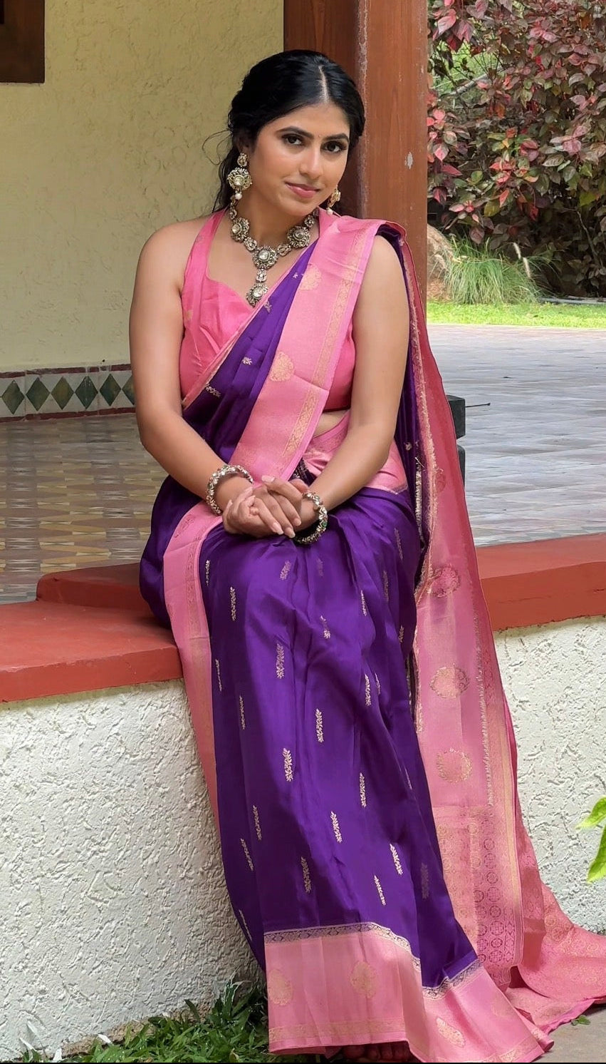 Purple Semi Mysore Silk Saree 108 (Shamitha Reddy)
