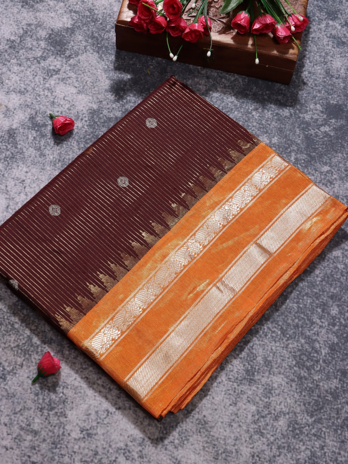 Brown Stripes Pure Modal Silk Saree (Swara)