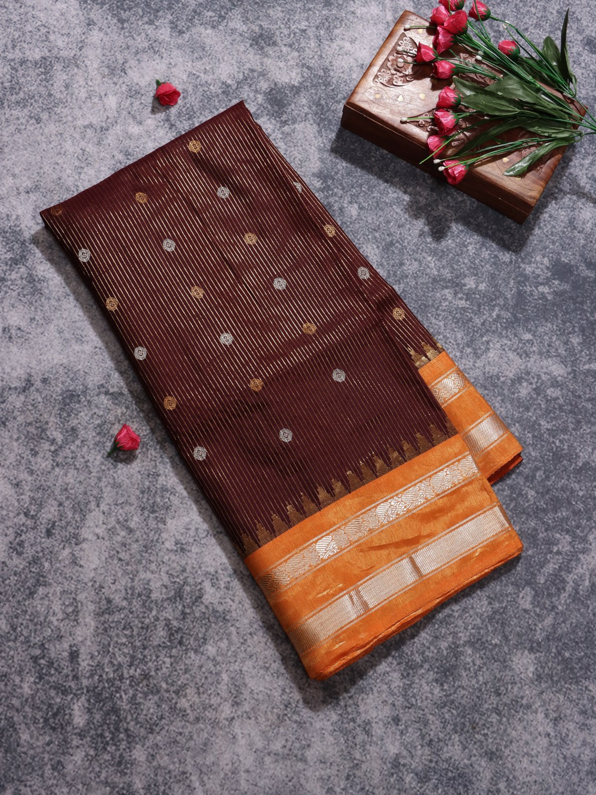 Brown Stripes Pure Modal Silk Saree (Swara)