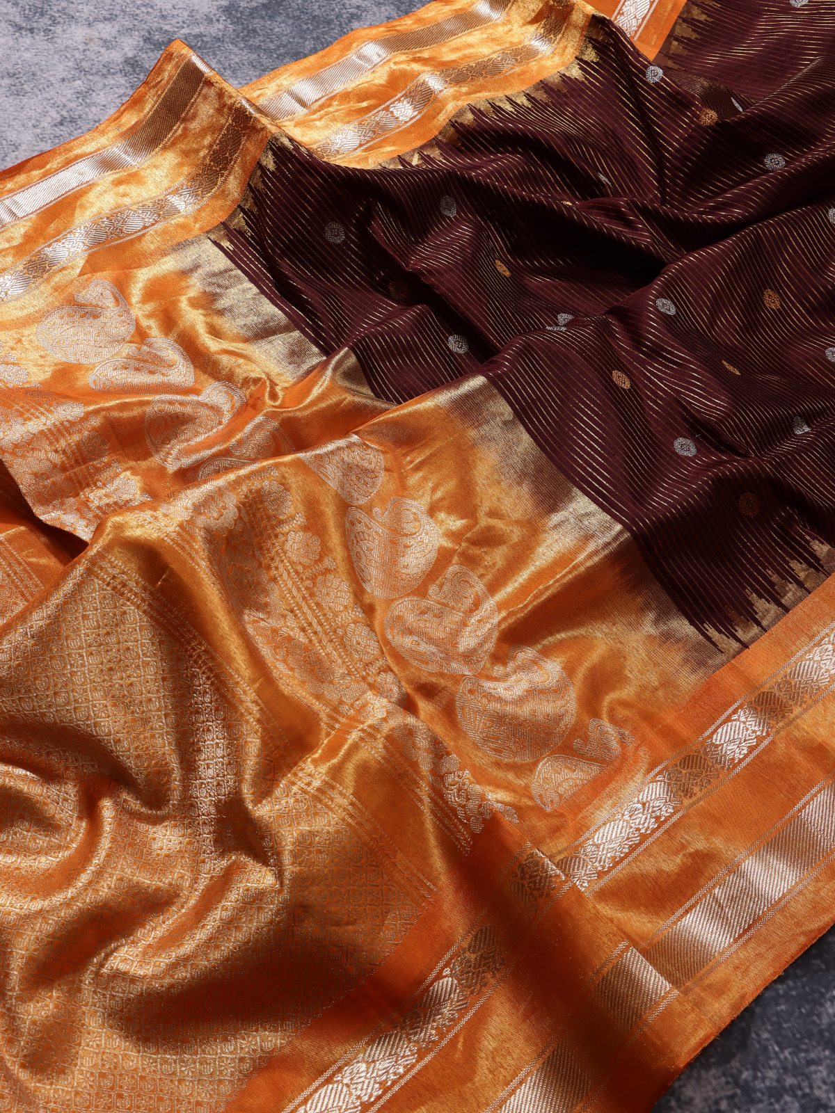 Brown Stripes Pure Modal Silk Saree (Swara)