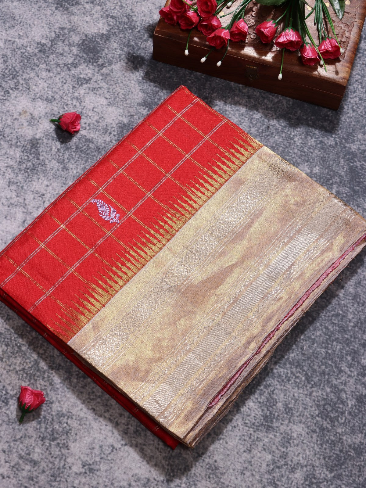 Red Checks Pure Modal Silk Saree (Swara)