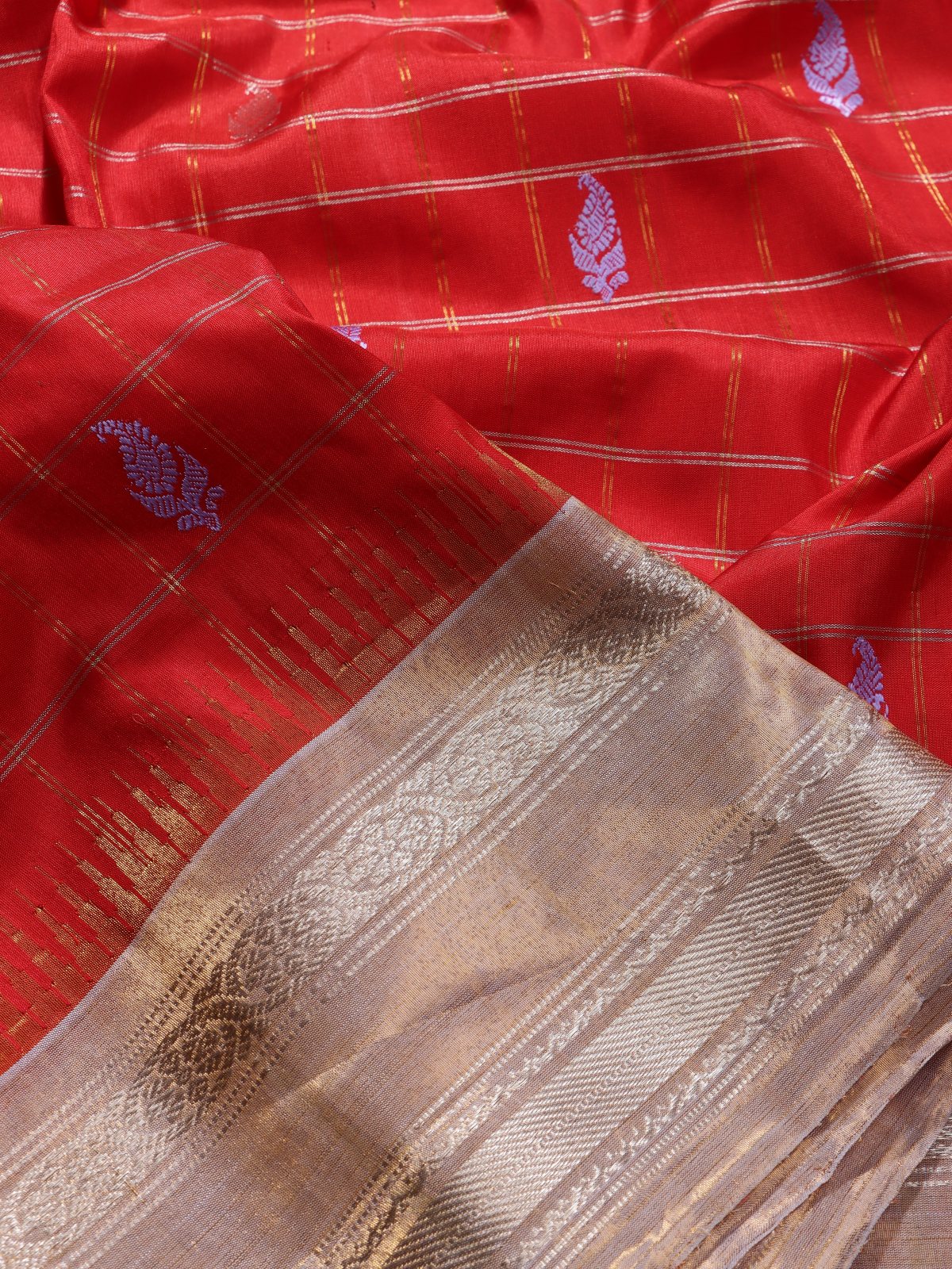Red Checks Pure Modal Silk Saree (Swara)