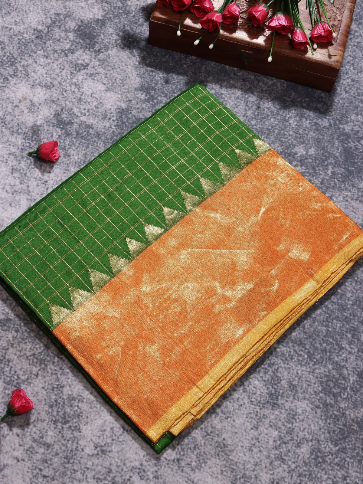 Green Checks Pure Modal Silk Saree (Swara)