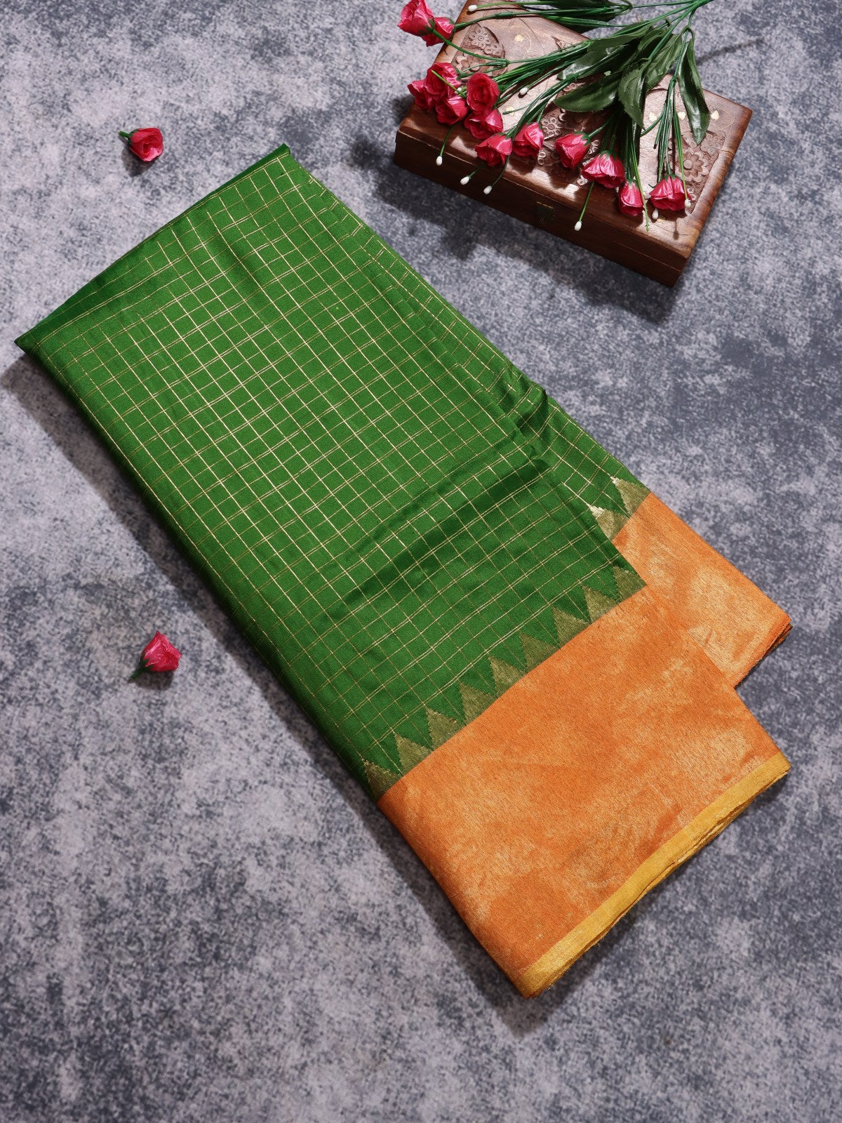 Green Checks Pure Modal Silk Saree (Swara)