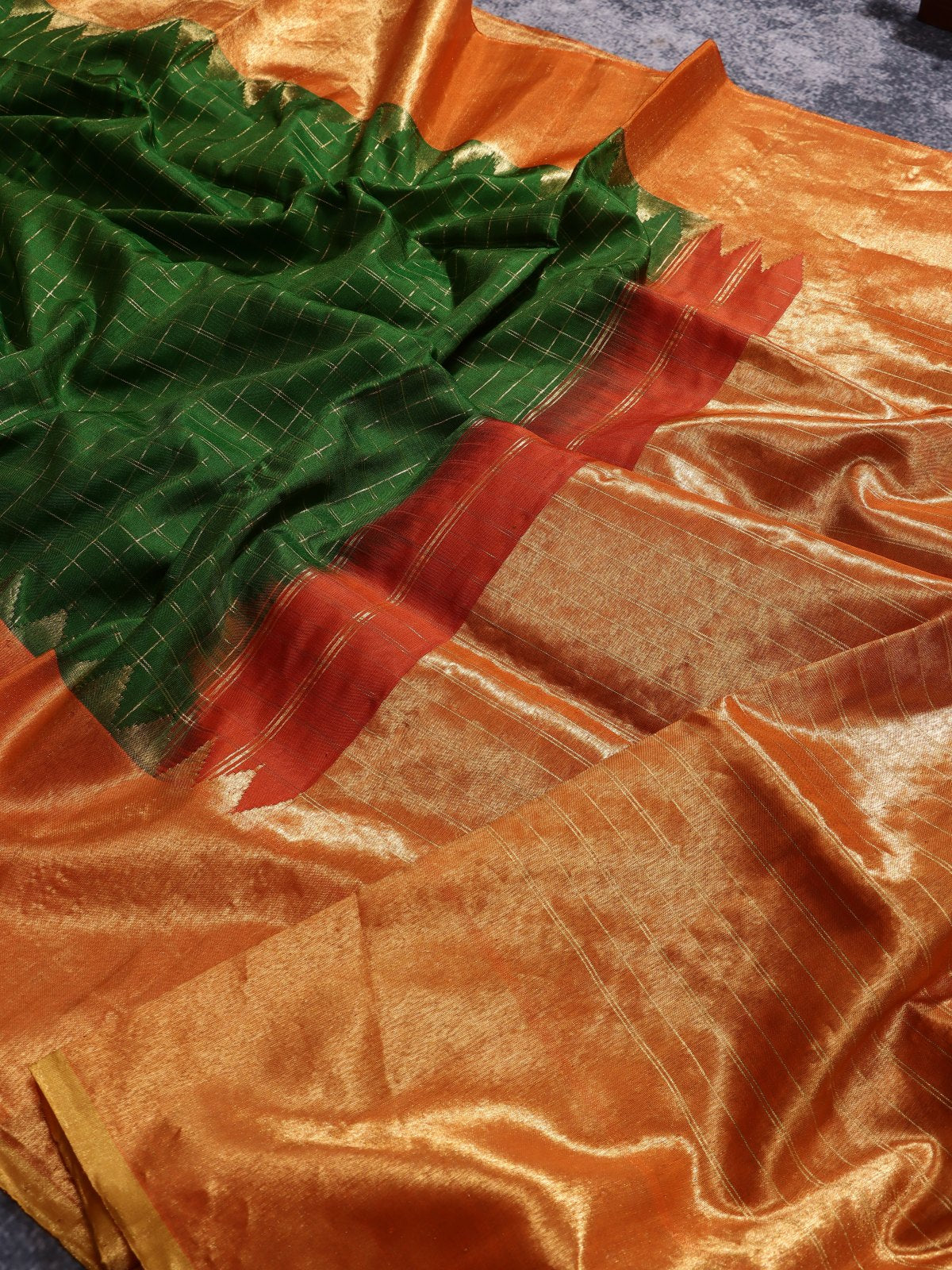 Green Checks Pure Modal Silk Saree (Swara)