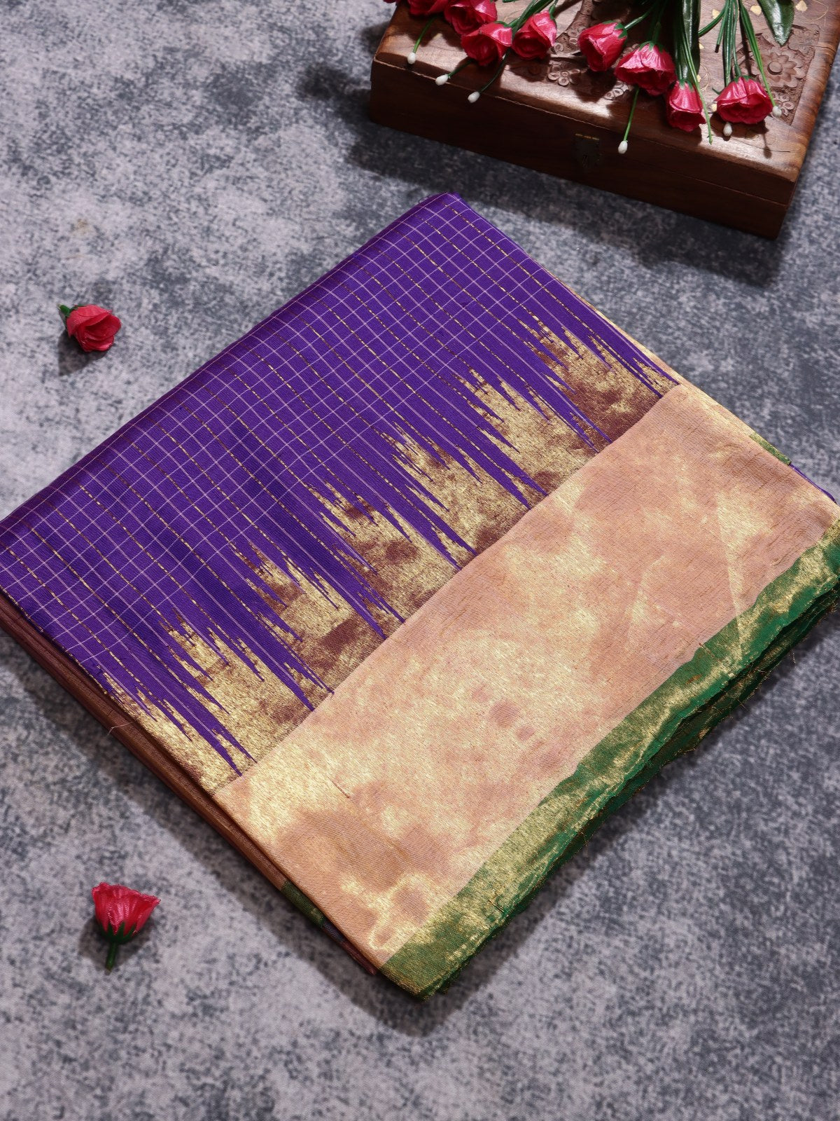 Purple Checks Pure Modal Silk Saree (Swara)