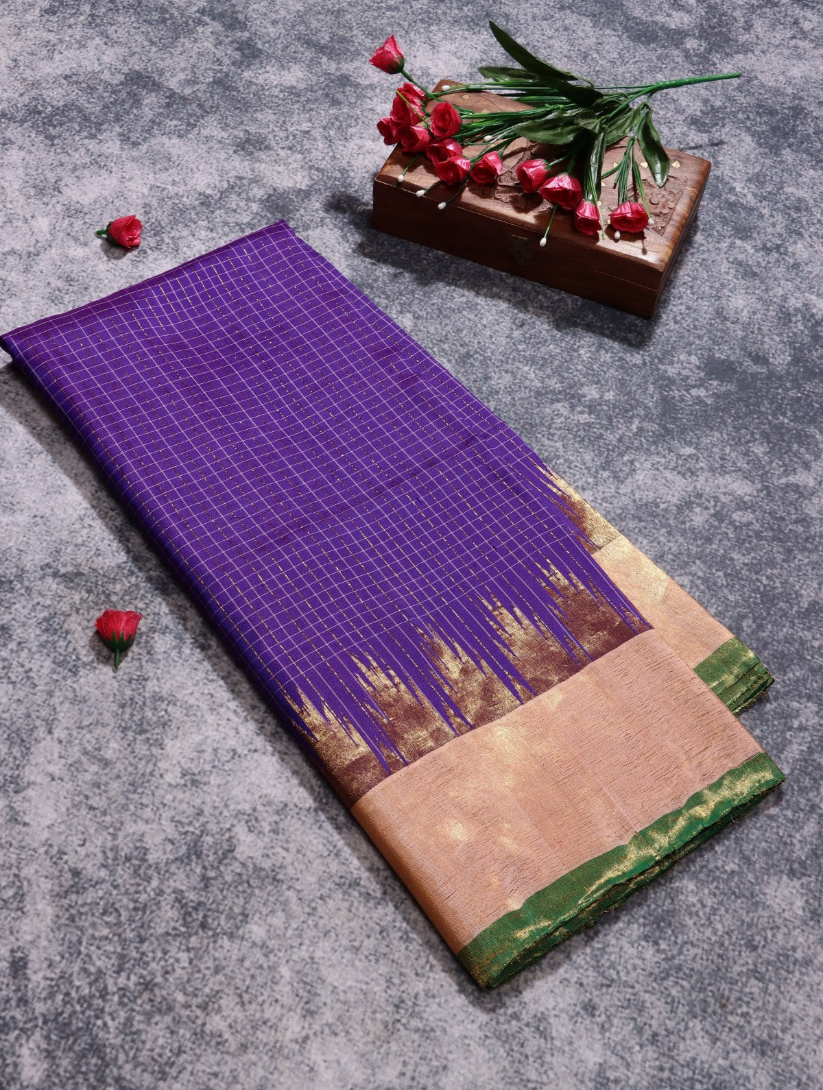 Purple Checks Pure Modal Silk Saree (Swara)