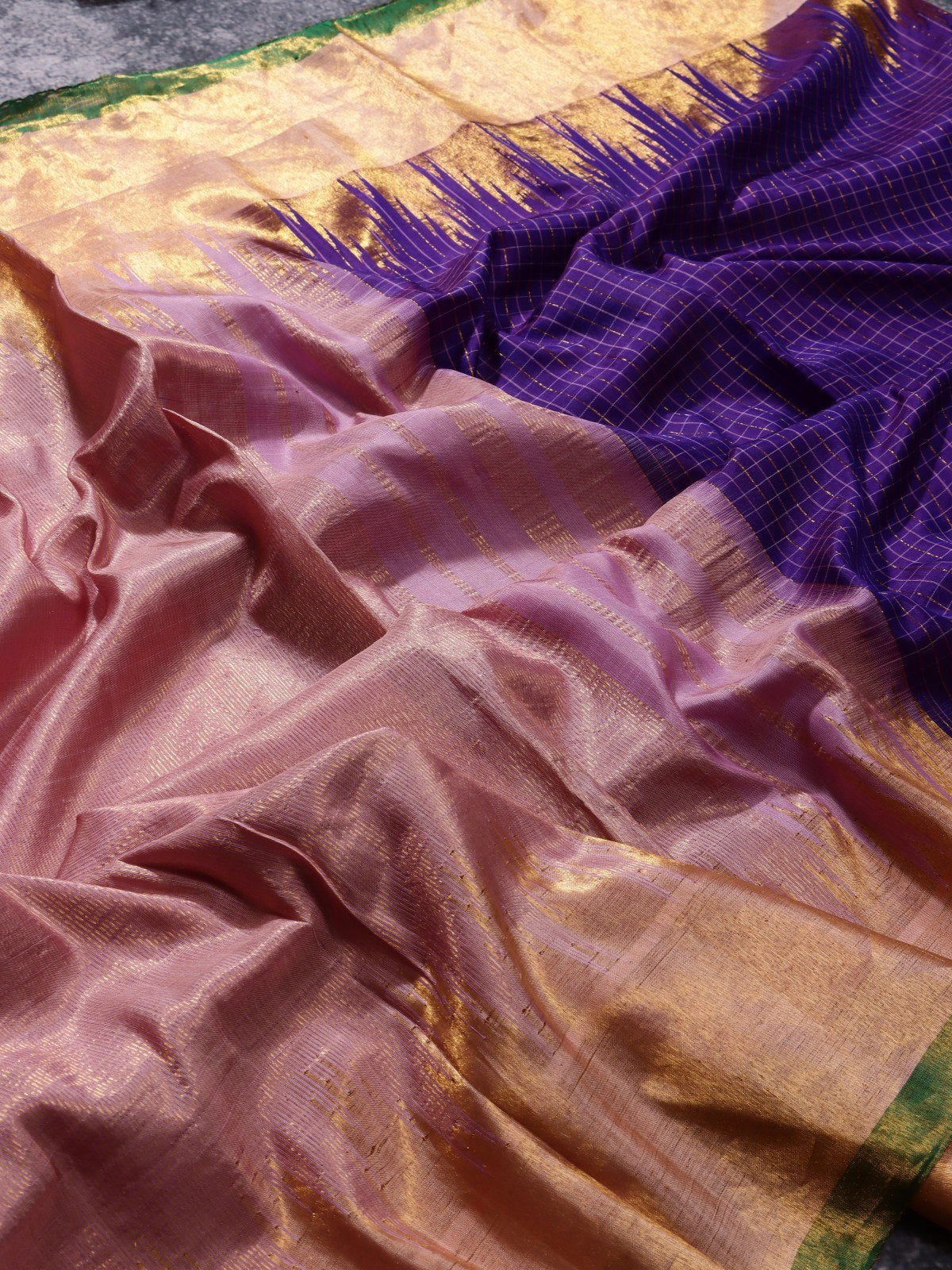 Purple Checks Pure Modal Silk Saree (Swara)