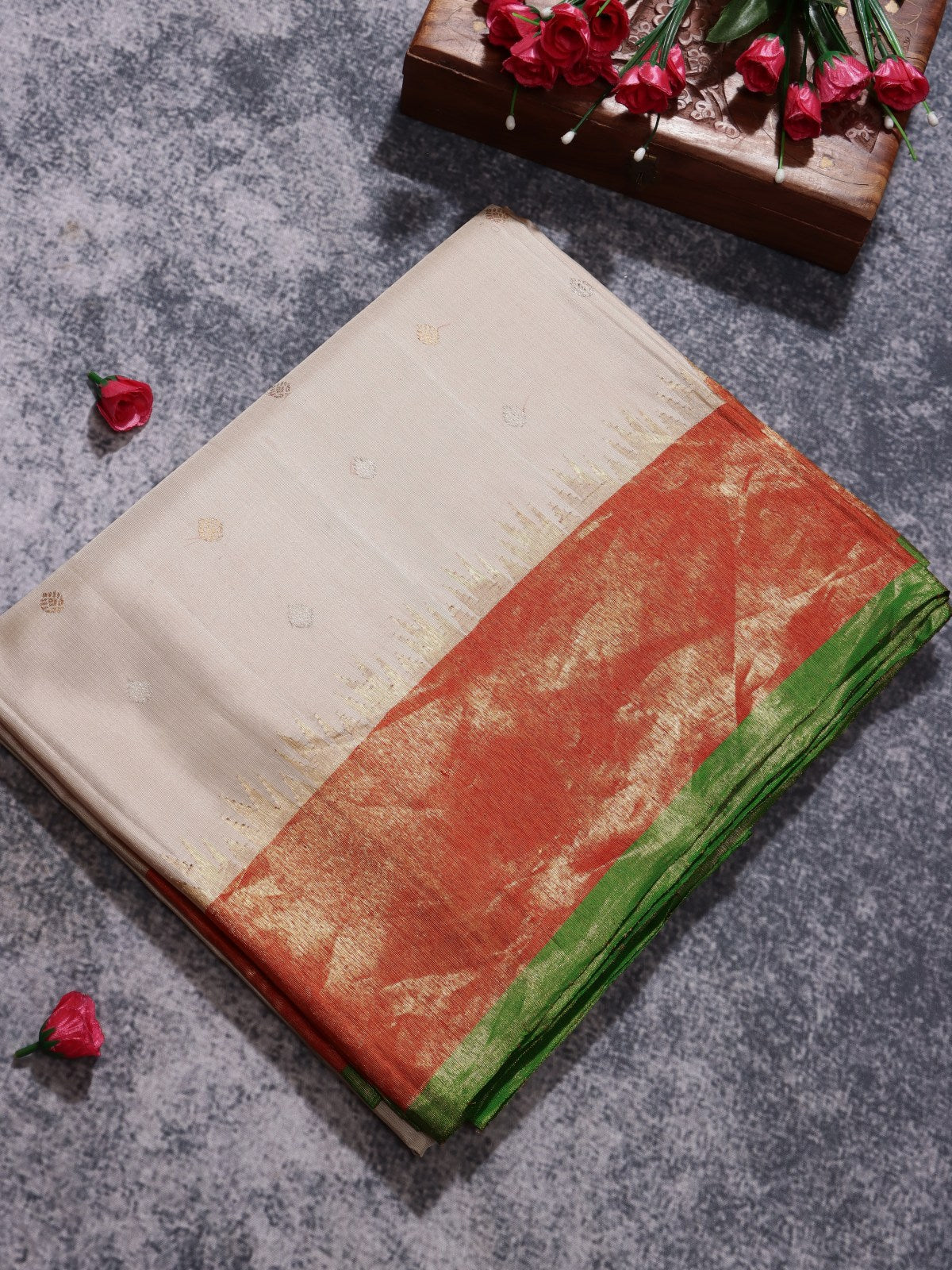 Cream Small Butta Pure Modal Silk Saree (Swara)