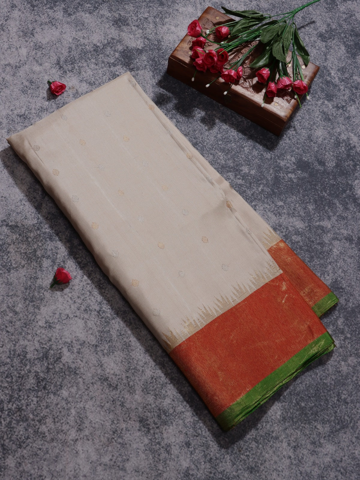Cream Small Butta Pure Modal Silk Saree (Swara)