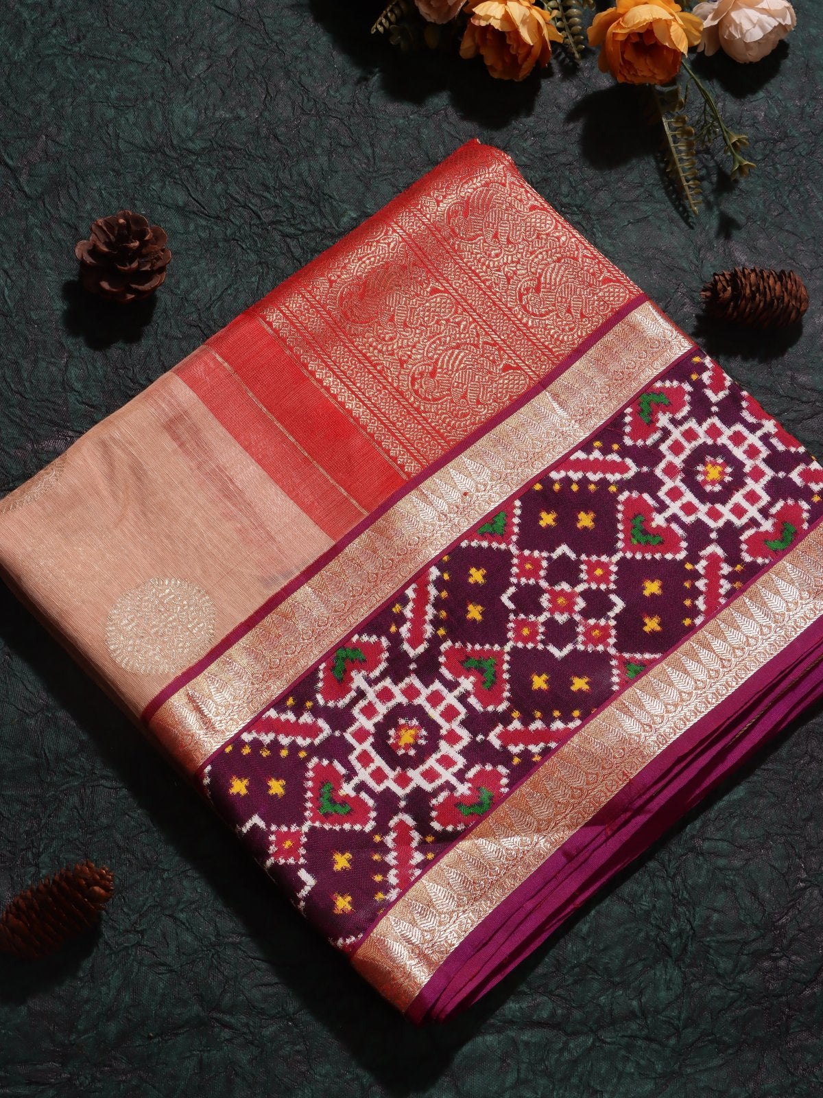 Peach Patola Border Pure Kanchi Saree (Swara)