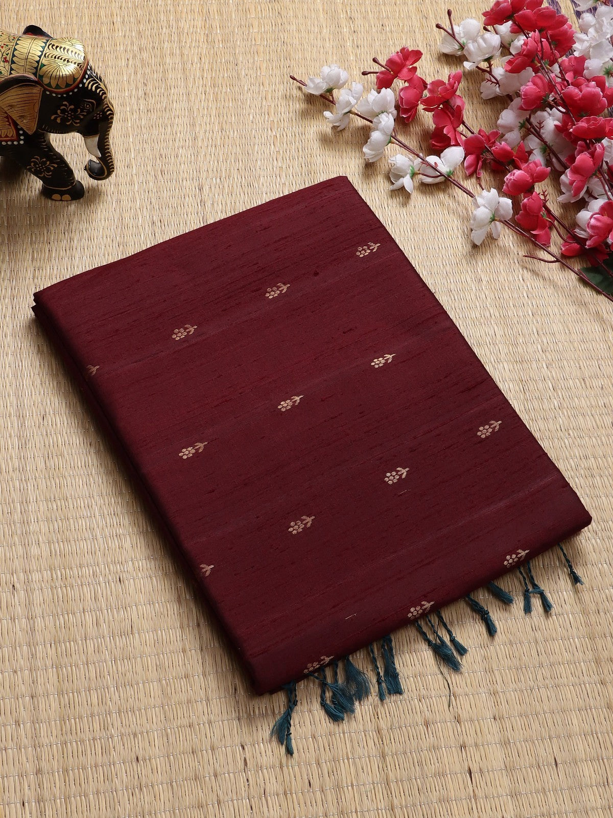 Maroon Pure Raw Silk Saree (Swara)
