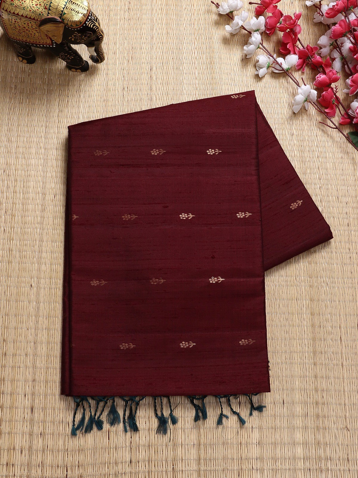Maroon Pure Raw Silk Saree (Swara)