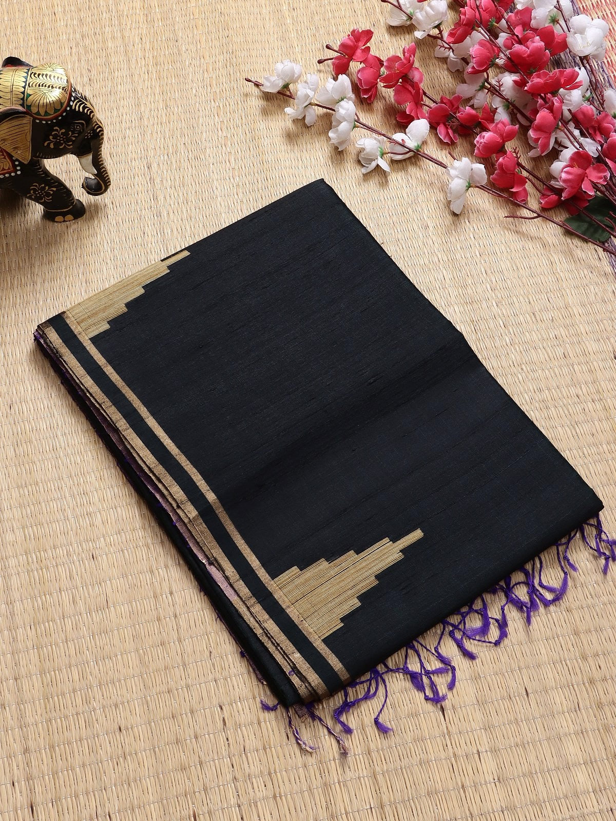 Black Pure Raw Silk Saree (Swara)