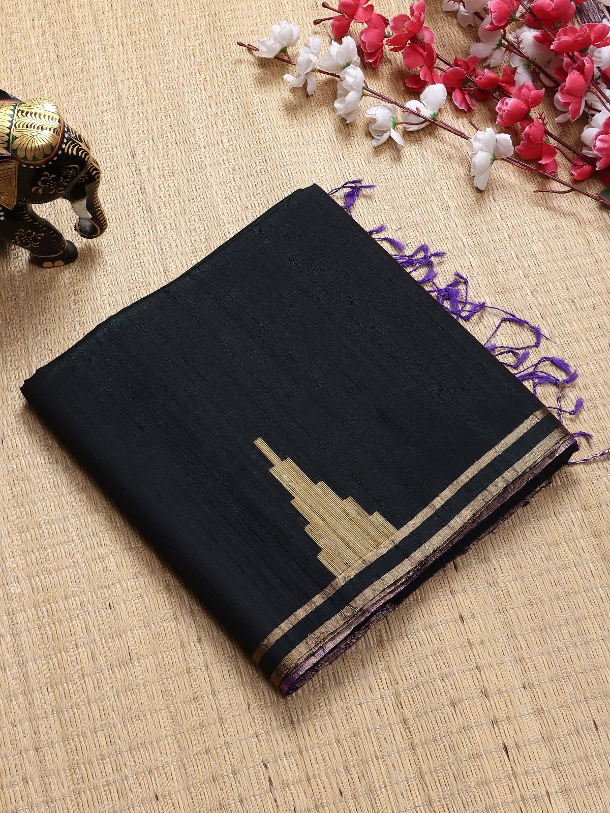 Black Pure Raw Silk Saree (Swara)