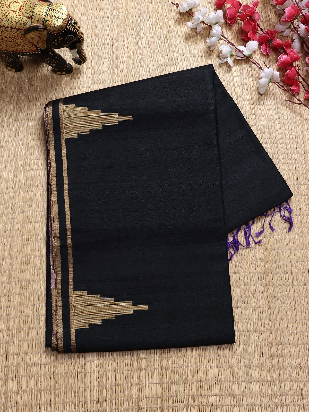 Black Pure Raw Silk Saree (Swara)