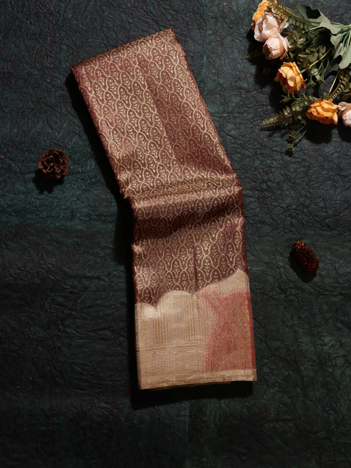 Brown Brocade Pure Kanchi Saree (Swara)