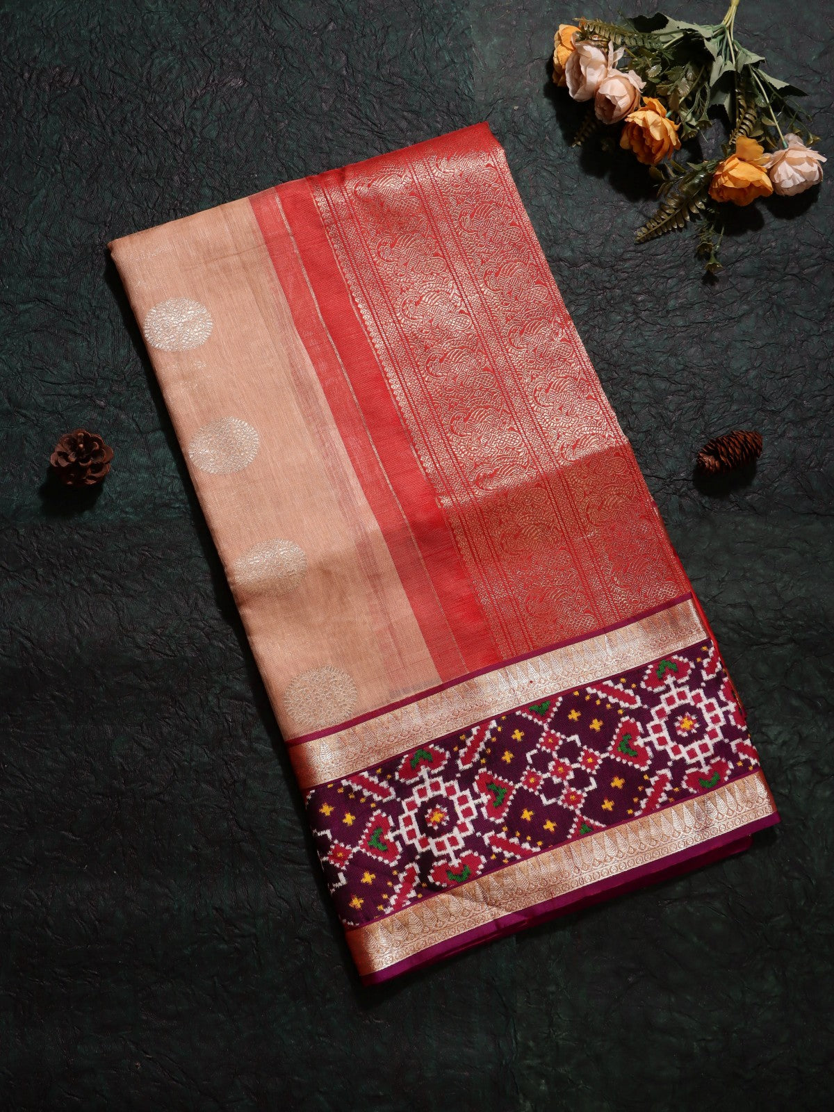 Peach Patola Border Pure Kanchi Saree (Swara)