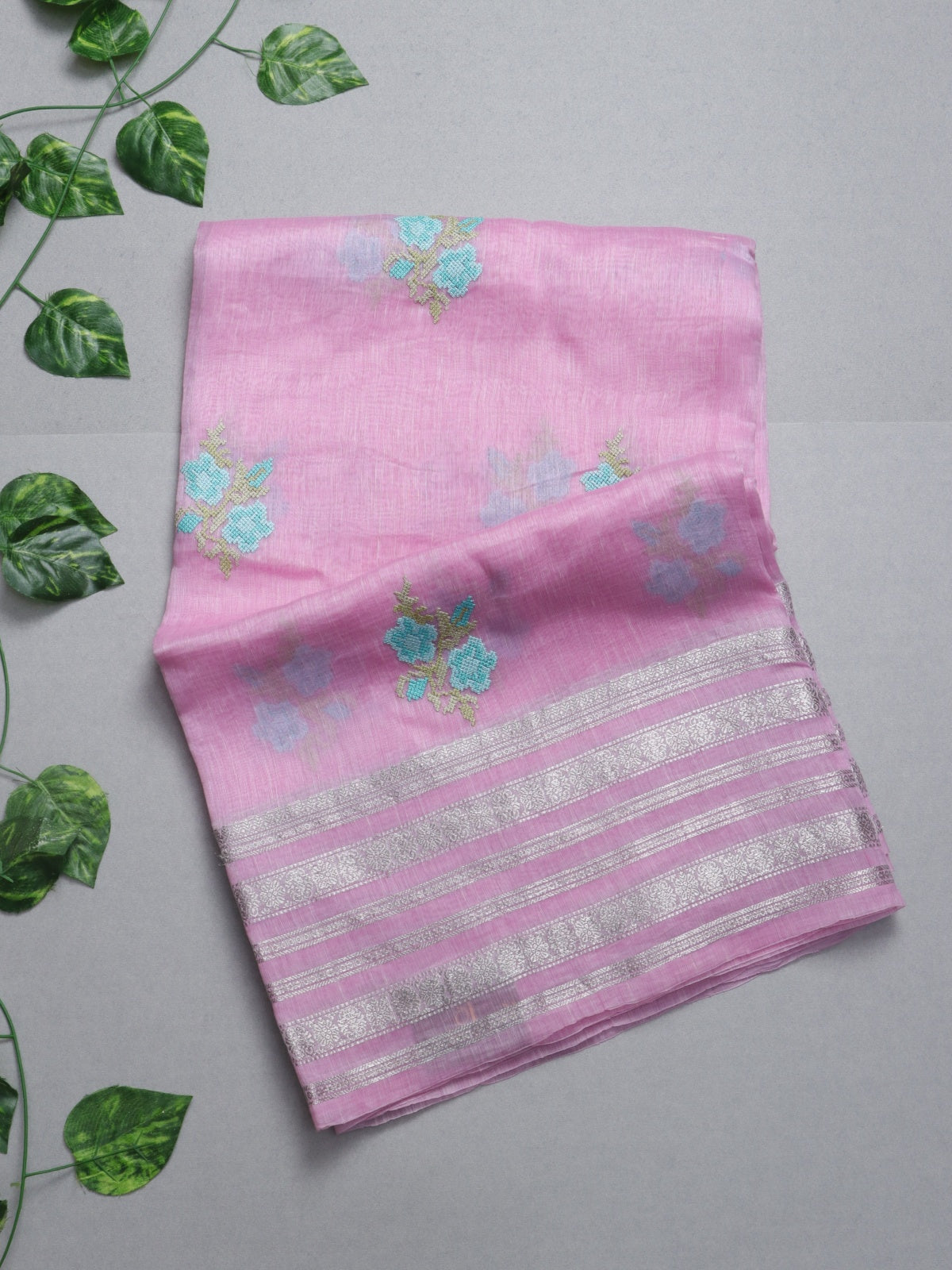 Pink Pure Linen Saree (Swara)