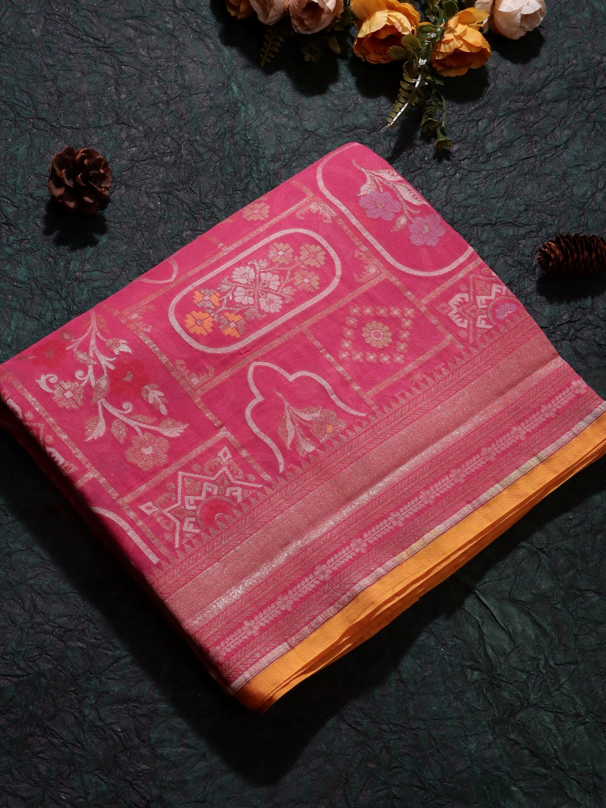 Pink Jamdani Kora Silk Saree (Swara)
