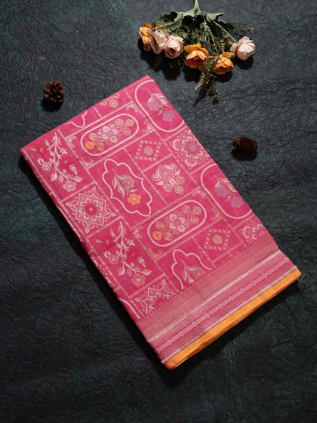 Pink Jamdani Kora Silk Saree (Swara)