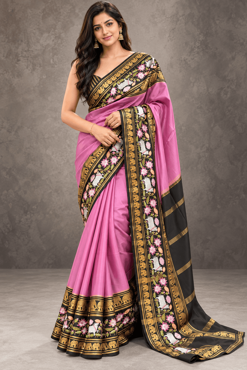 Lilac Embroidery Border Pure Mysore Crepe Silk Saree 110