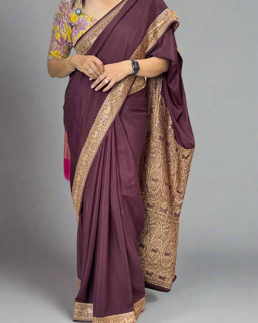 Dark brown banaras pure crepe-08 silk saree